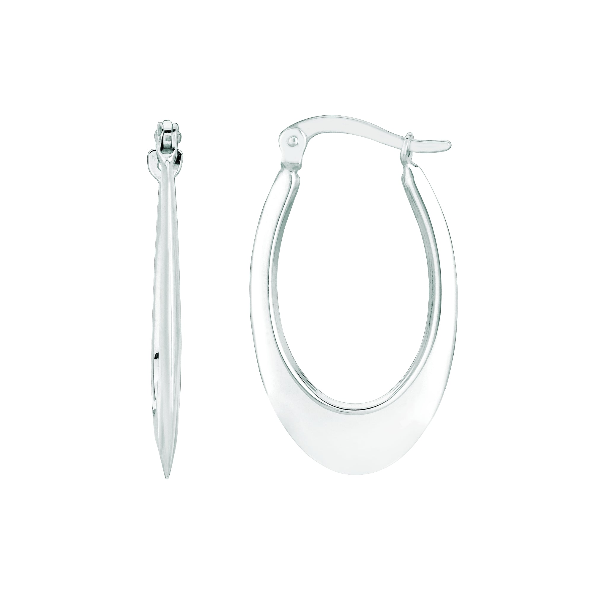 14K White Gold Graduated Oval Back to Back Hoop Earring