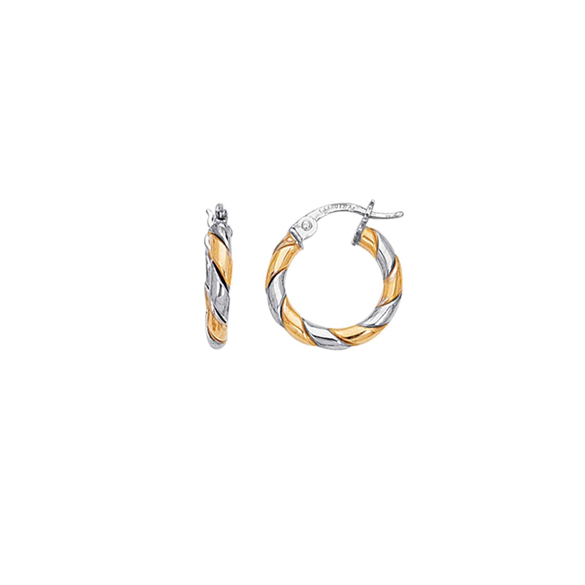 14K Yellow and White Gold 2x15mm Twist Hoop Earring