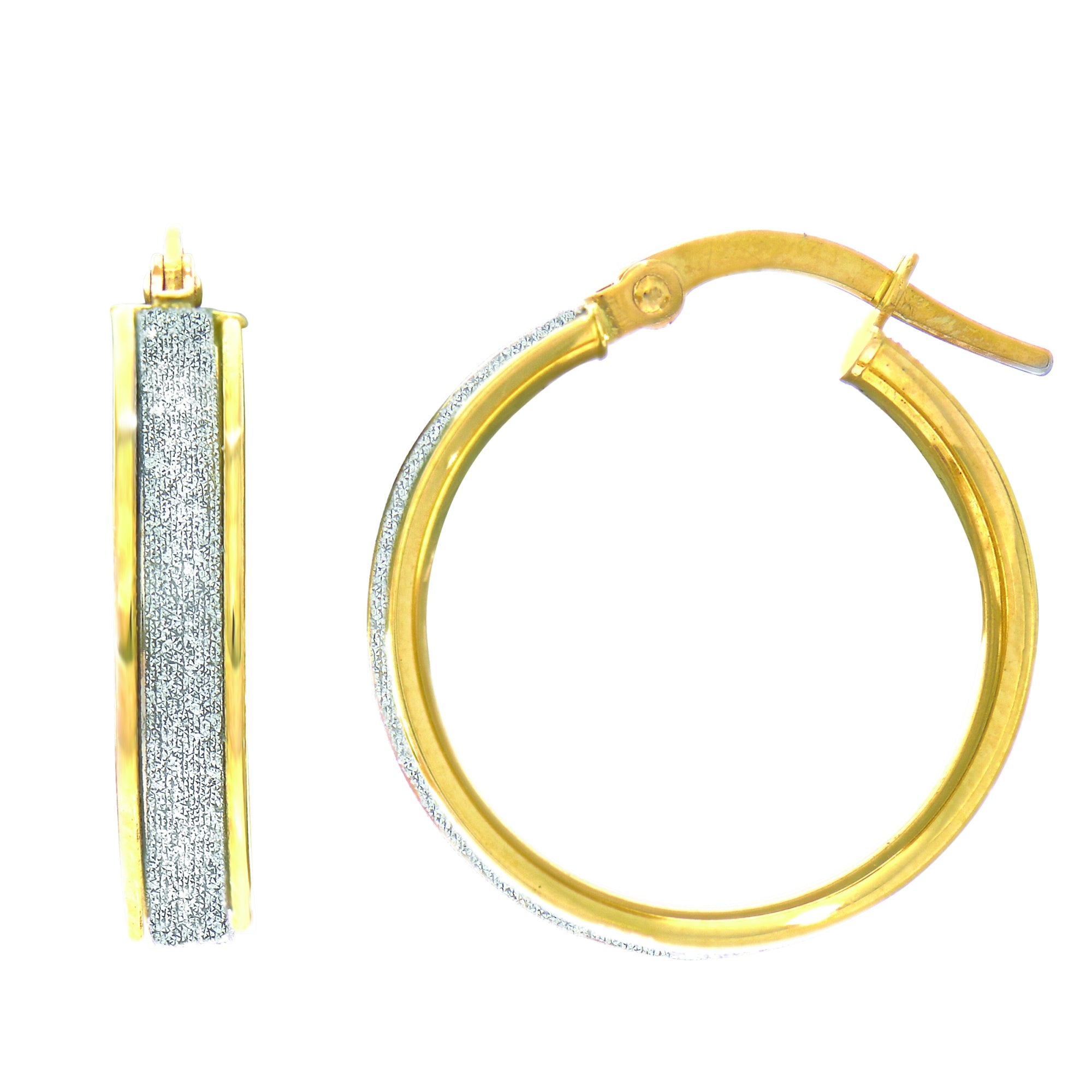 14K Yellow Gold 15MM Glitter Hoop Earring