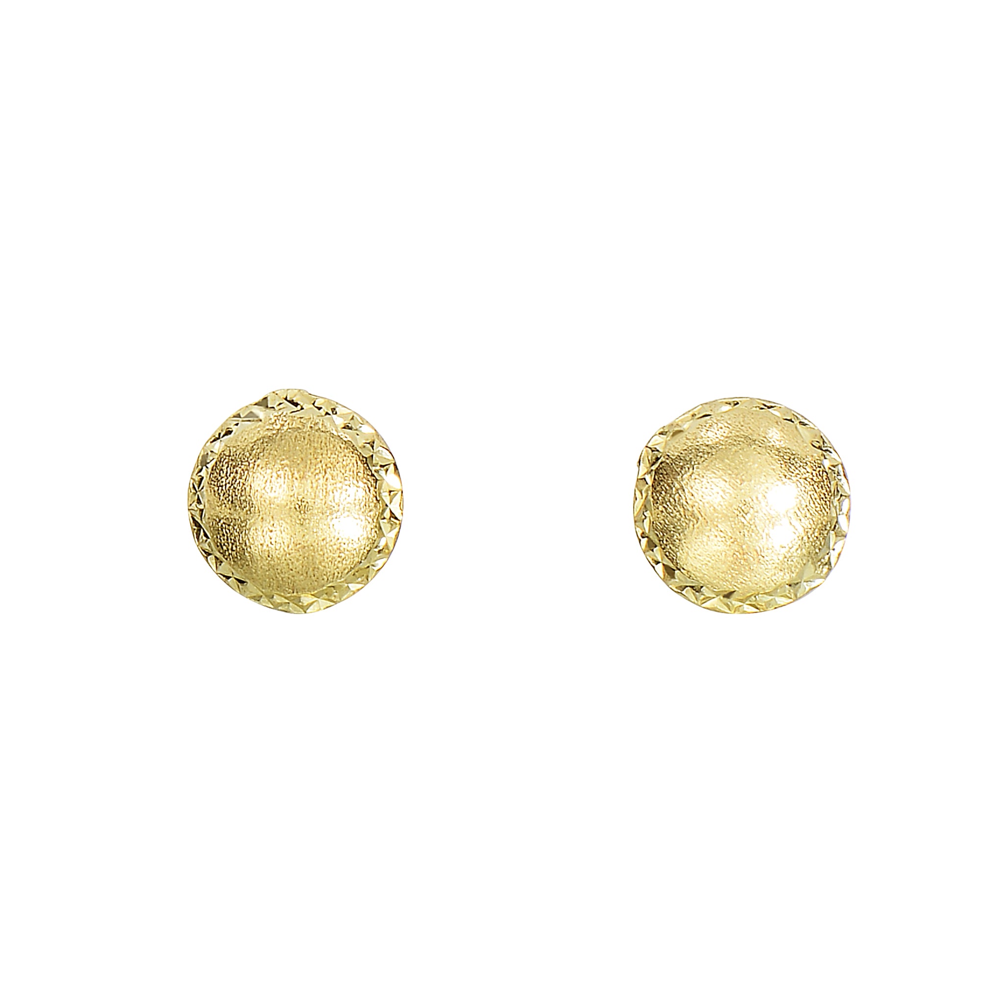 14K Yellow Gold Satin Bead and Diamond Cut Post Earring
