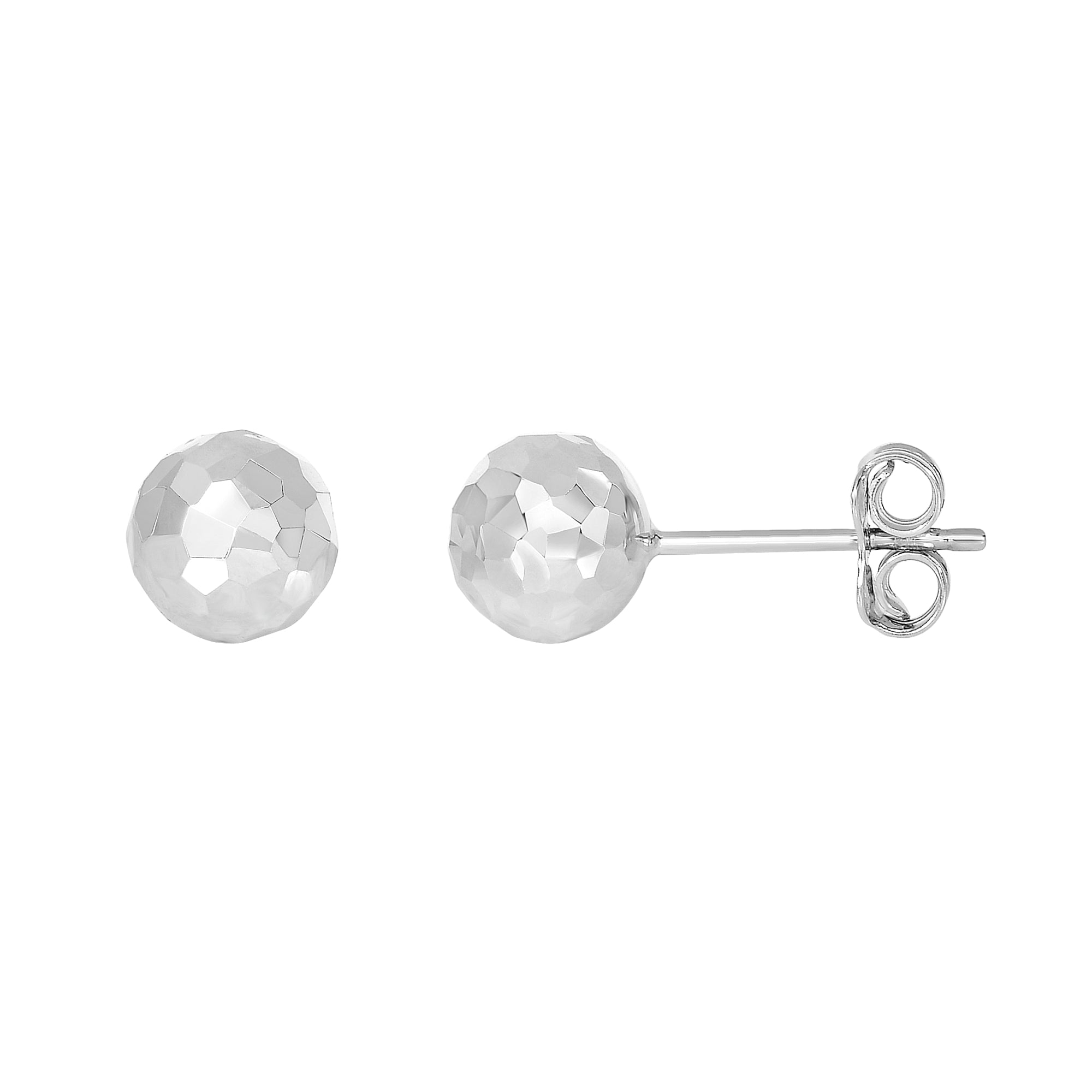 14K White Gold 7mm Diamond Cut Post Earring