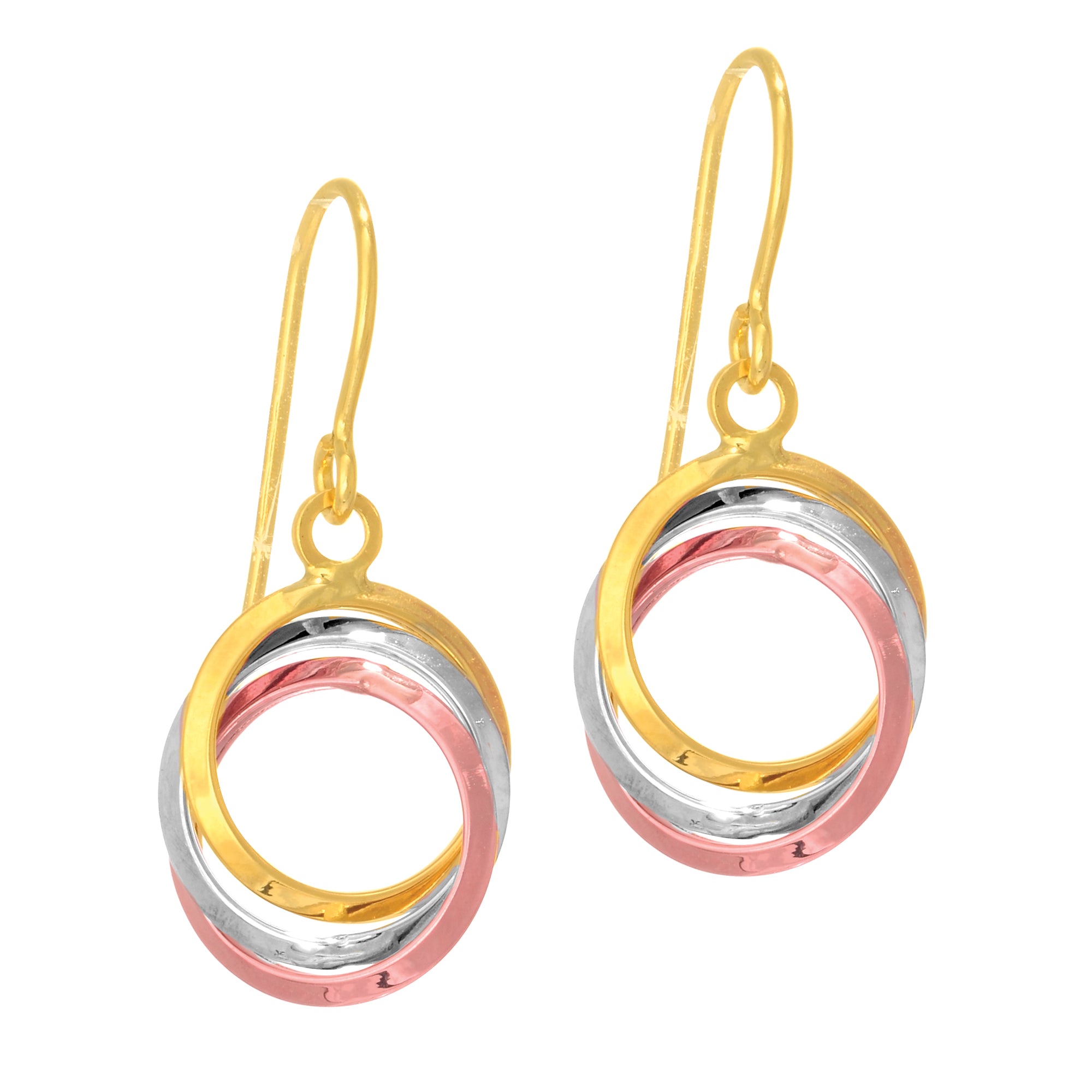 14K Tri-color Gold Open Circle Dangle Earring