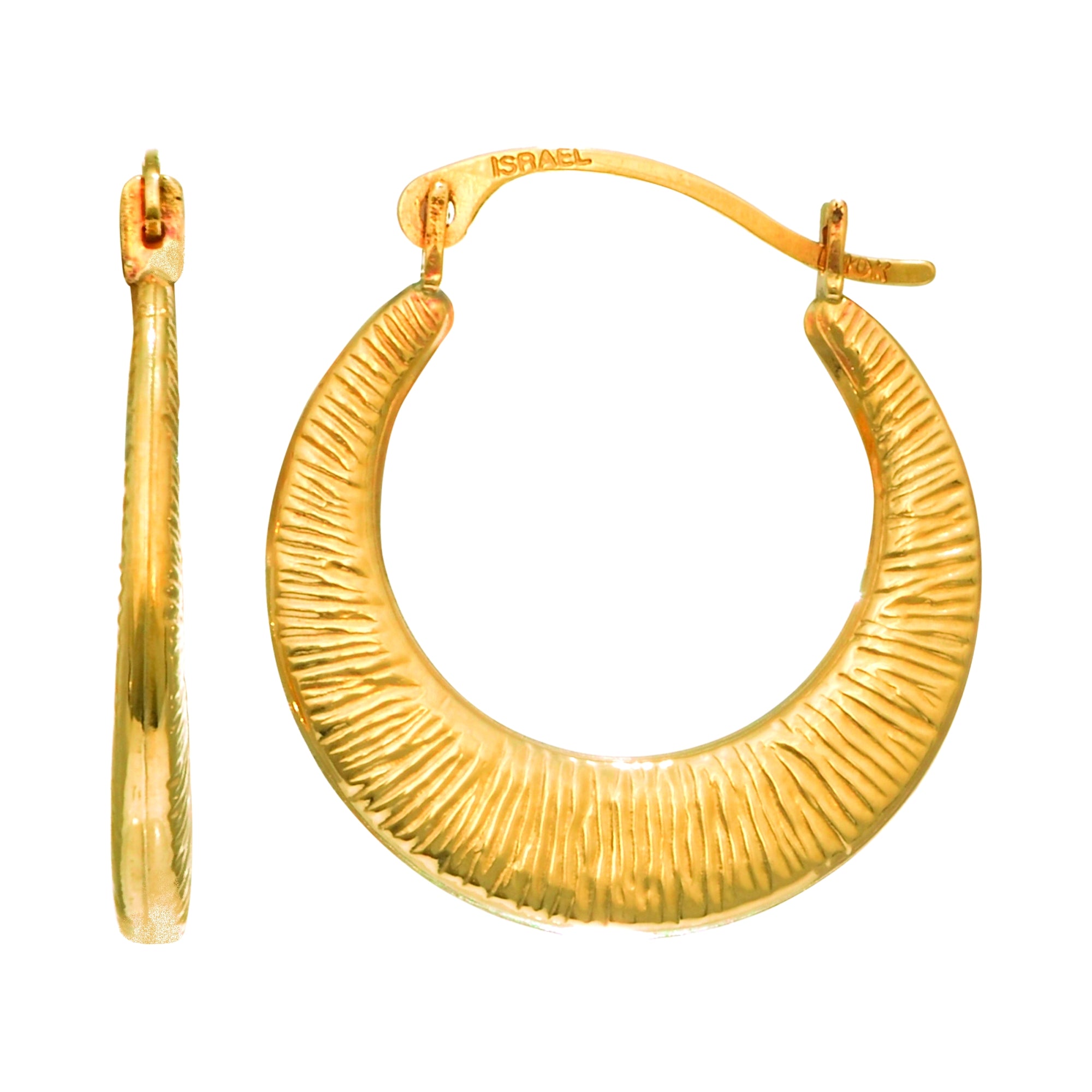 14K Yellow Gold Textured Back to Back Hoop Earring