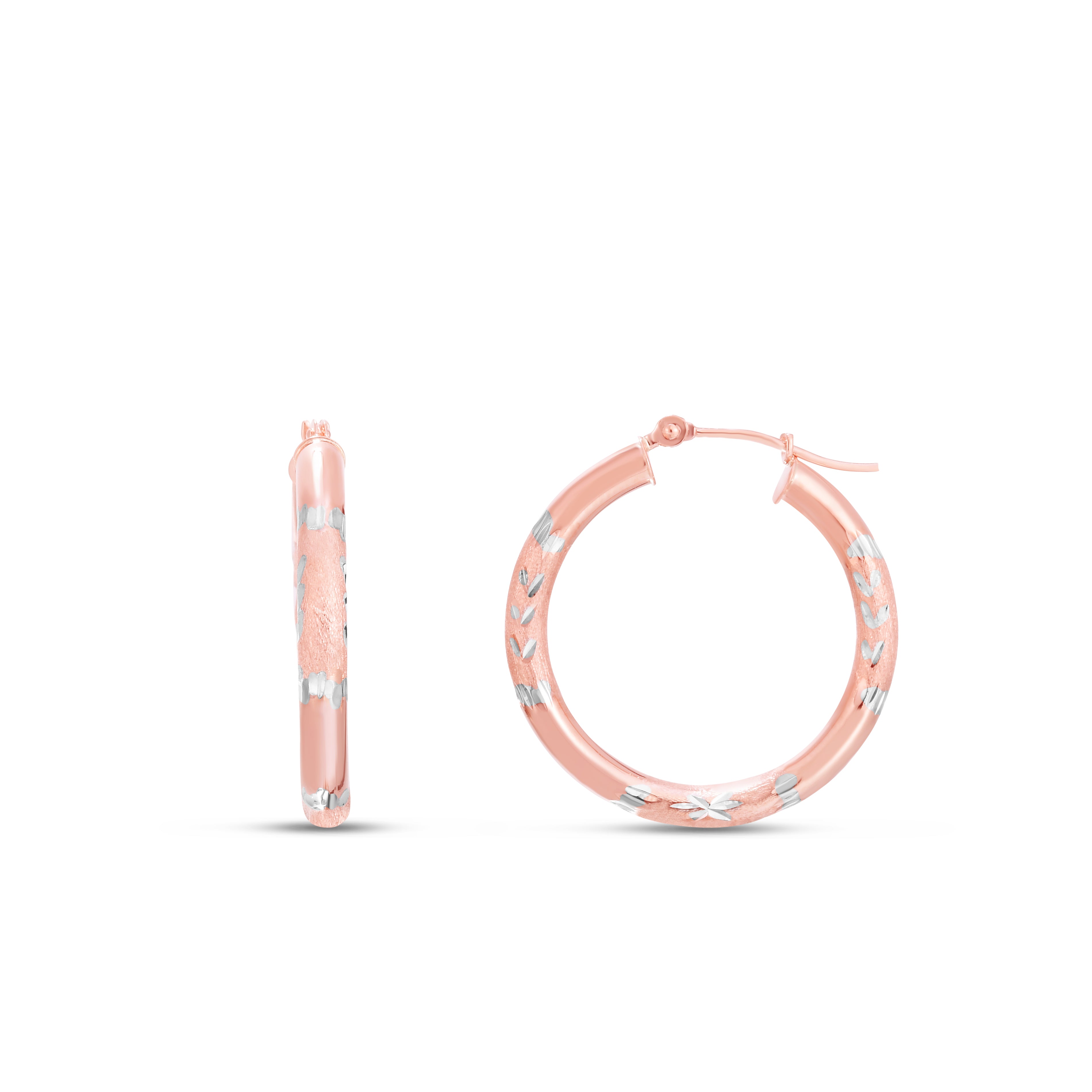 14K Rose Gold 3X25Mm Diamond Cut Hoop Earring