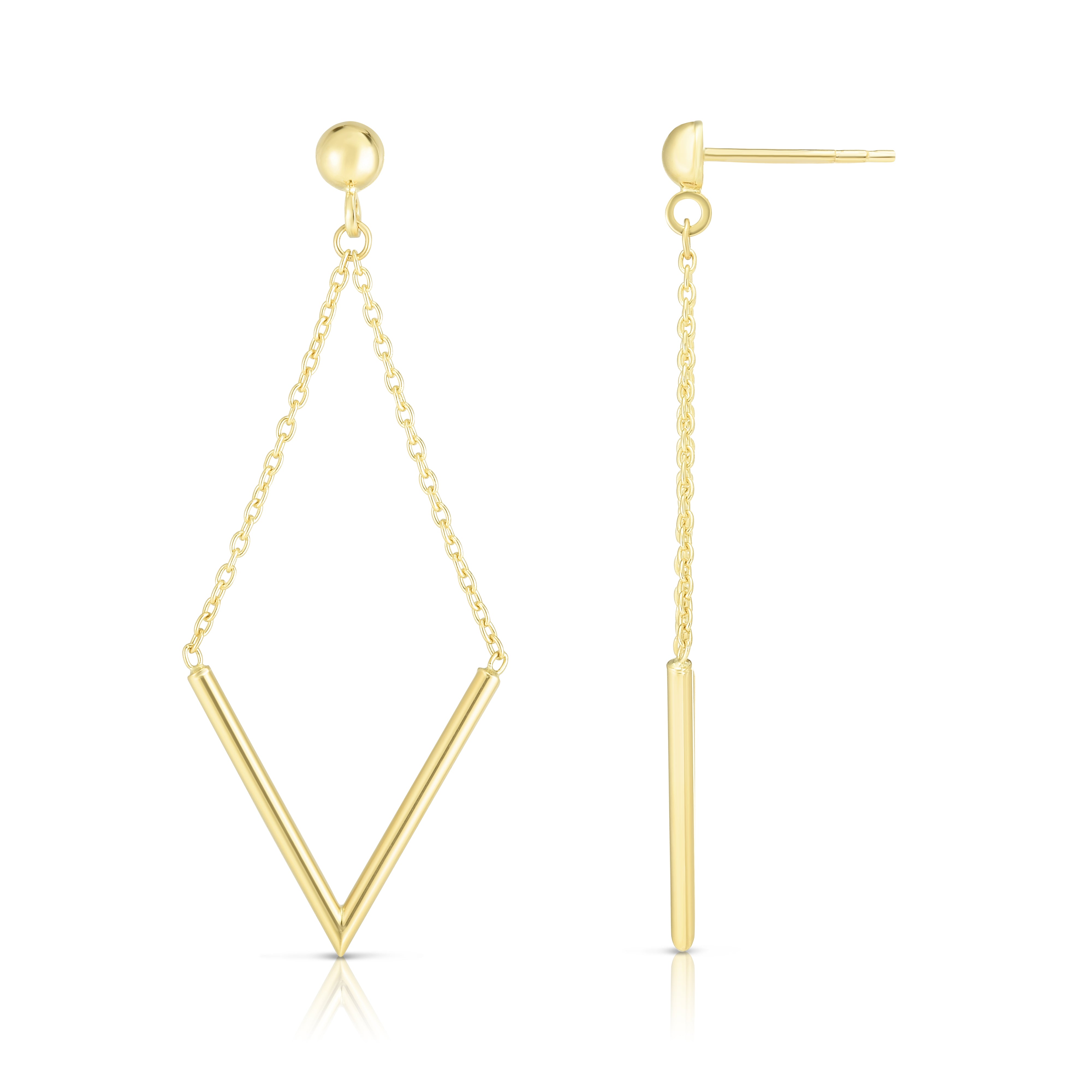 14K Yellow Gold Polished V Drop Earring