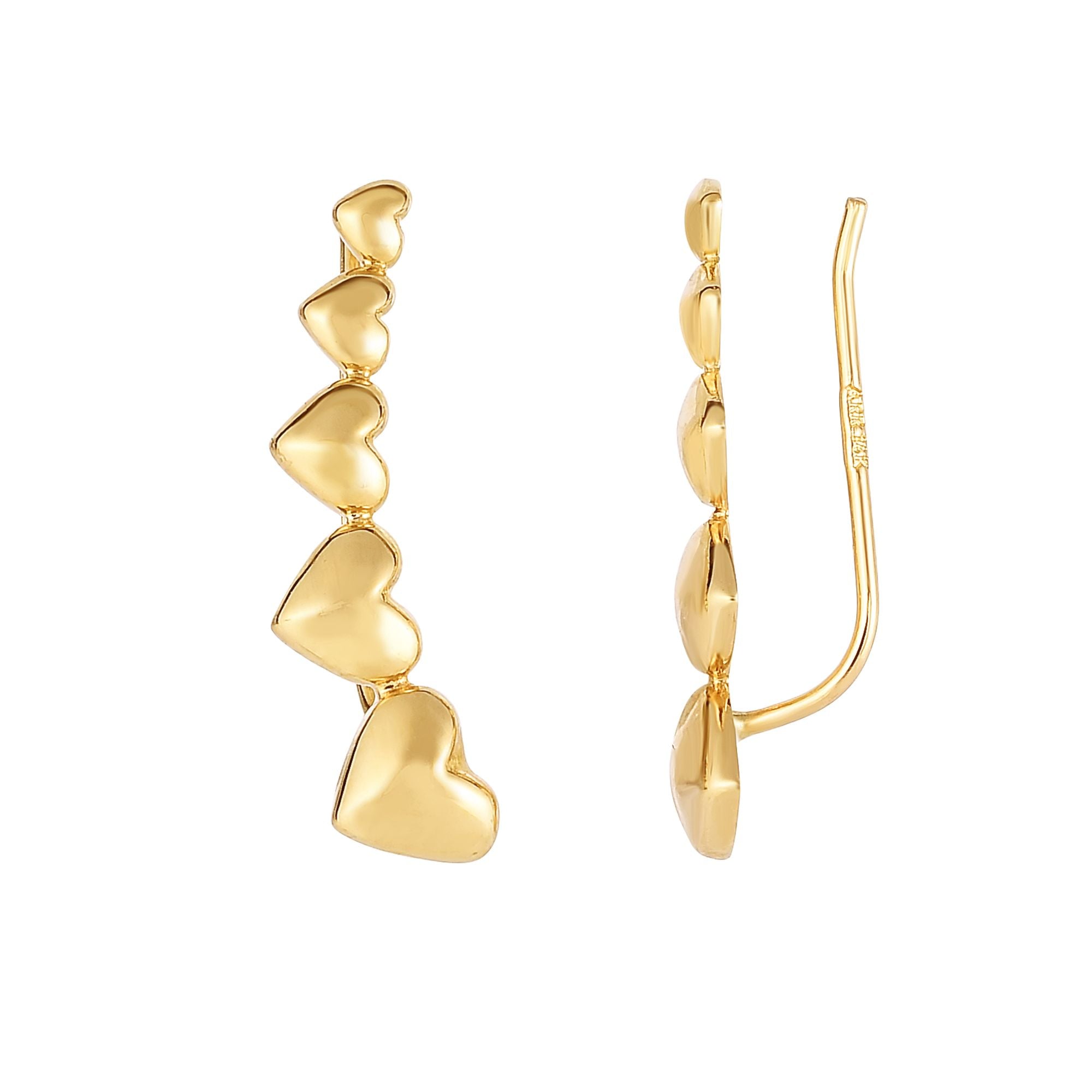 14K Yellow Gold Heart Ear Climber