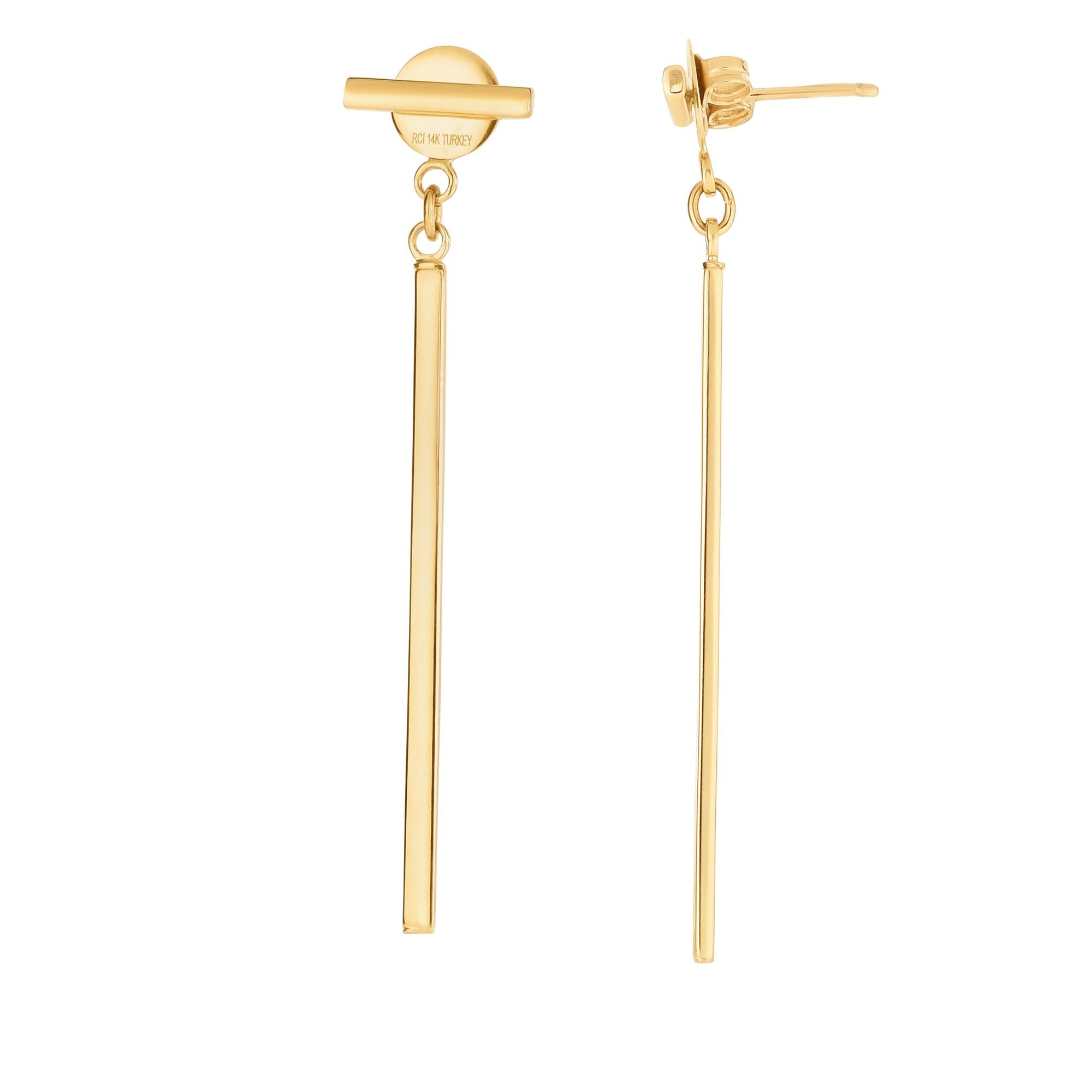 14K Yellow Gold Polished Bar With Horizontal Post Linear Drop Earring