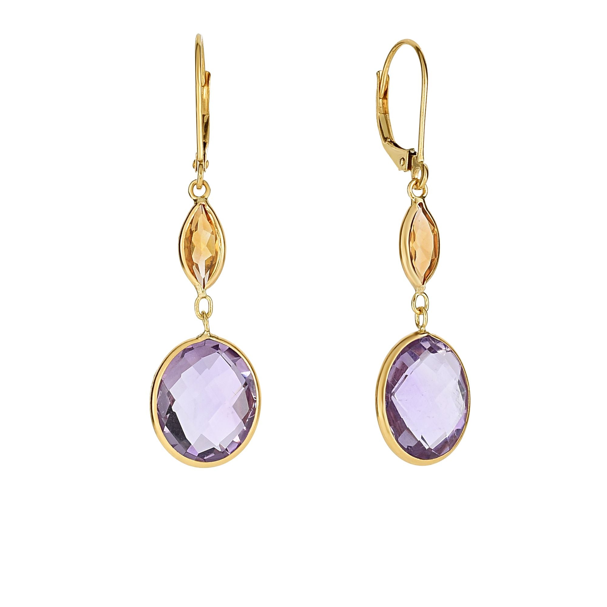 14K Yellow Gold Semi-Precious Drop Earrings