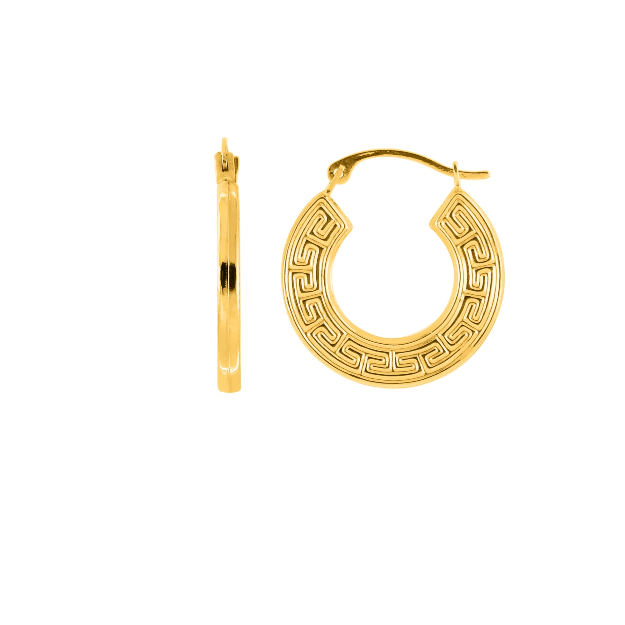 14K Yellow Gold Small Greek Key Hoop Earring