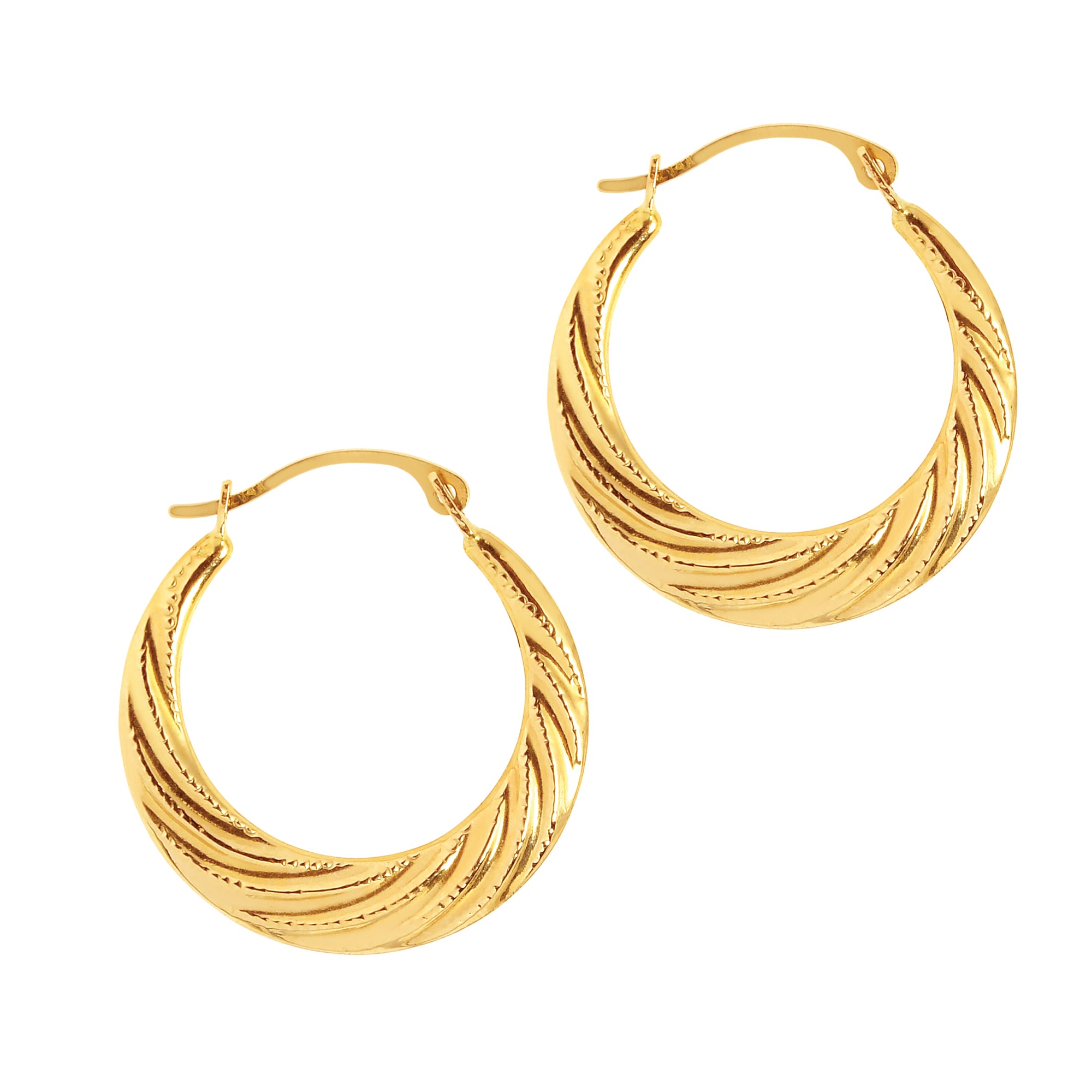 14K Yellow Gold Milgrain Detail Twist Back to Back Hoop Earring