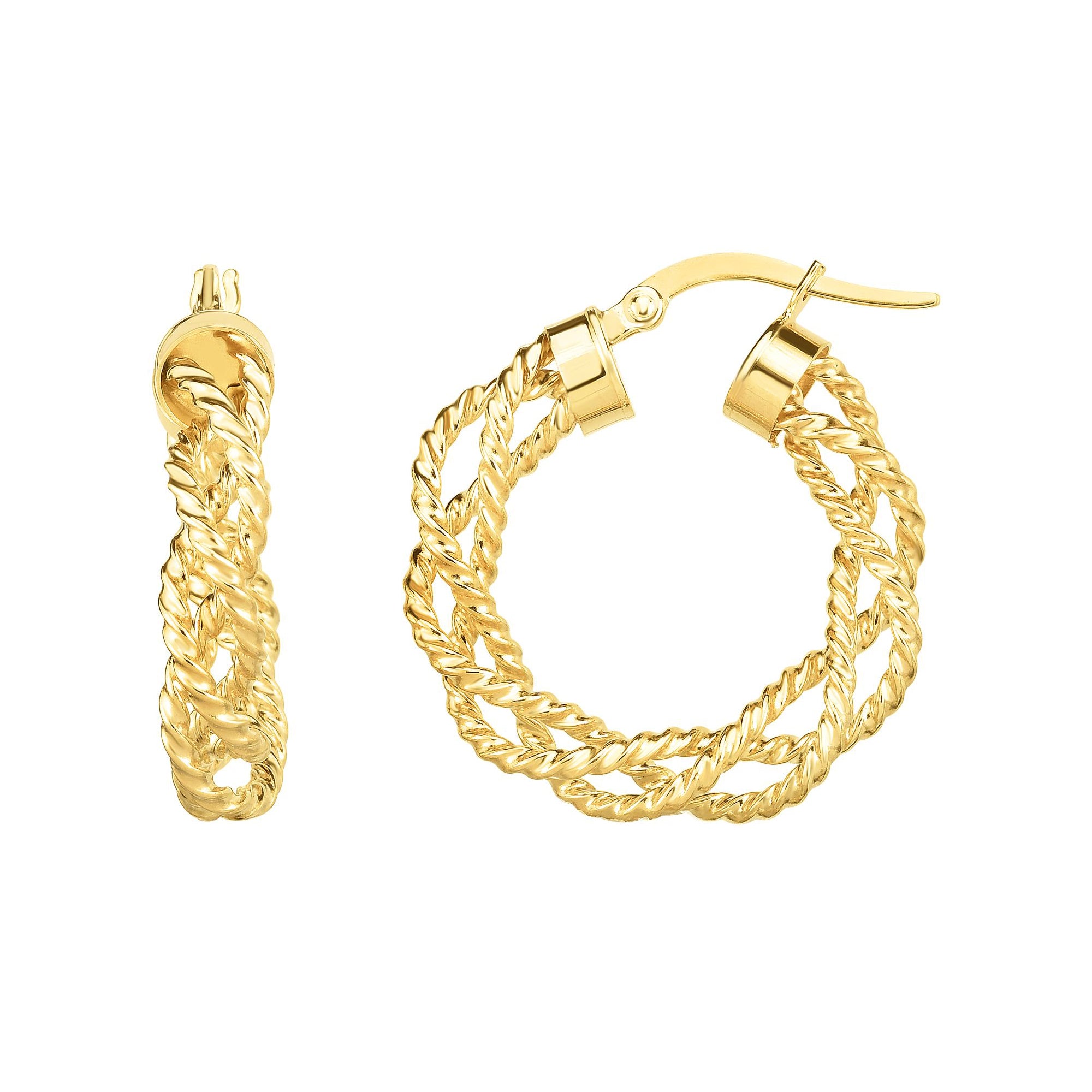 14K Yellow Gold Braided Twist Hoop Earring