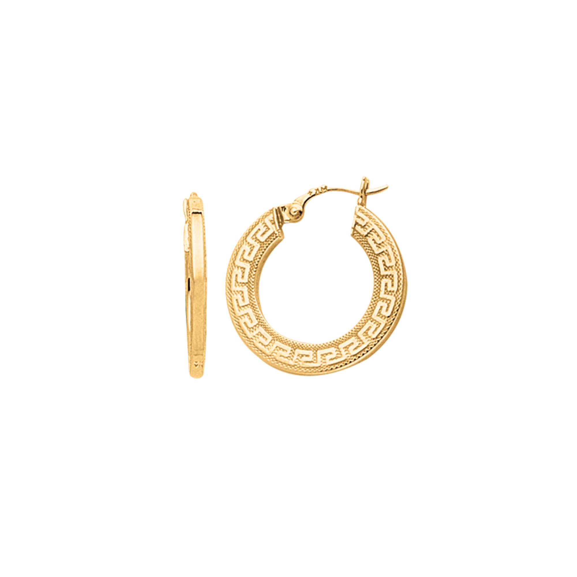 14K Yellow Gold Greek Key Hoop Earring