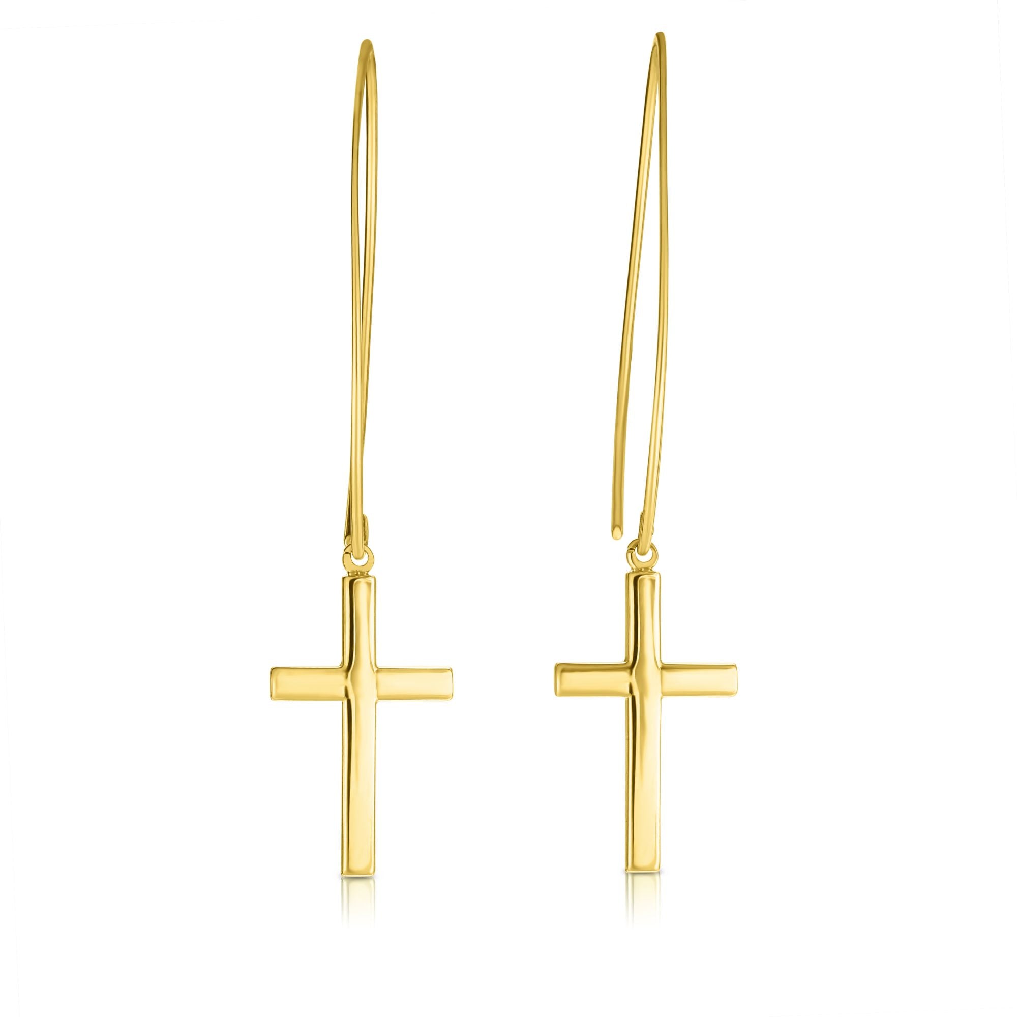 14K Yellow Gold Polished Small Cross Thread Through Drop Earring