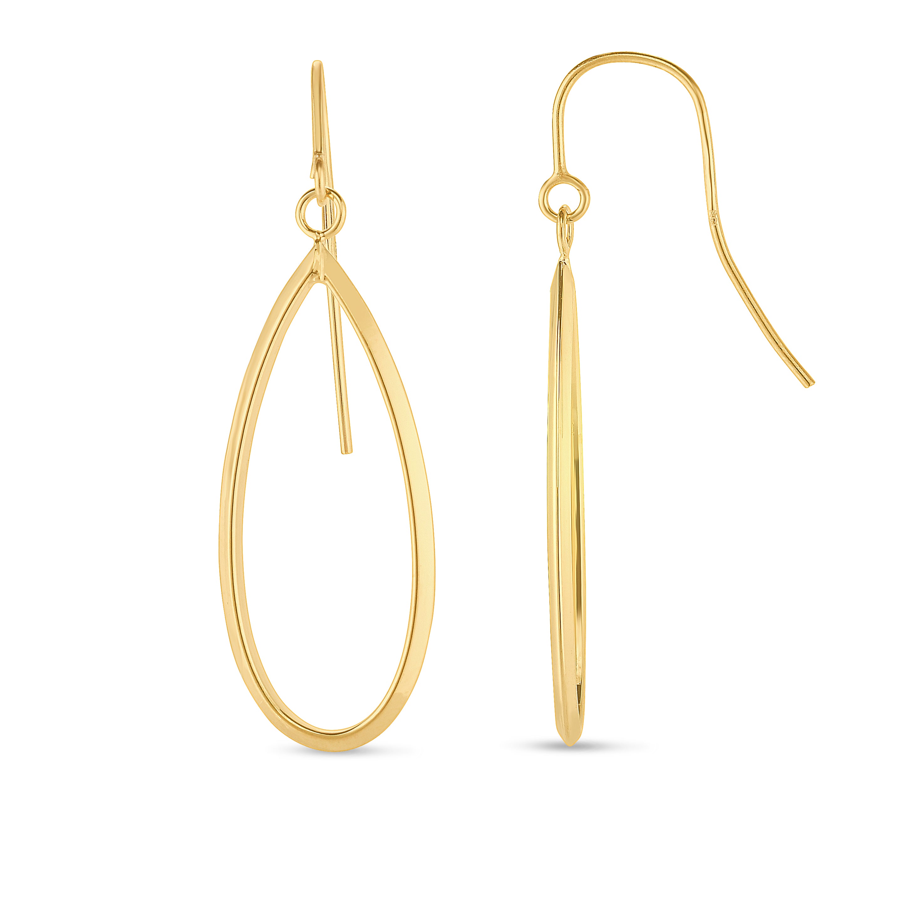 14K Yellow Gold Graduated Open Oval Dangle Earring