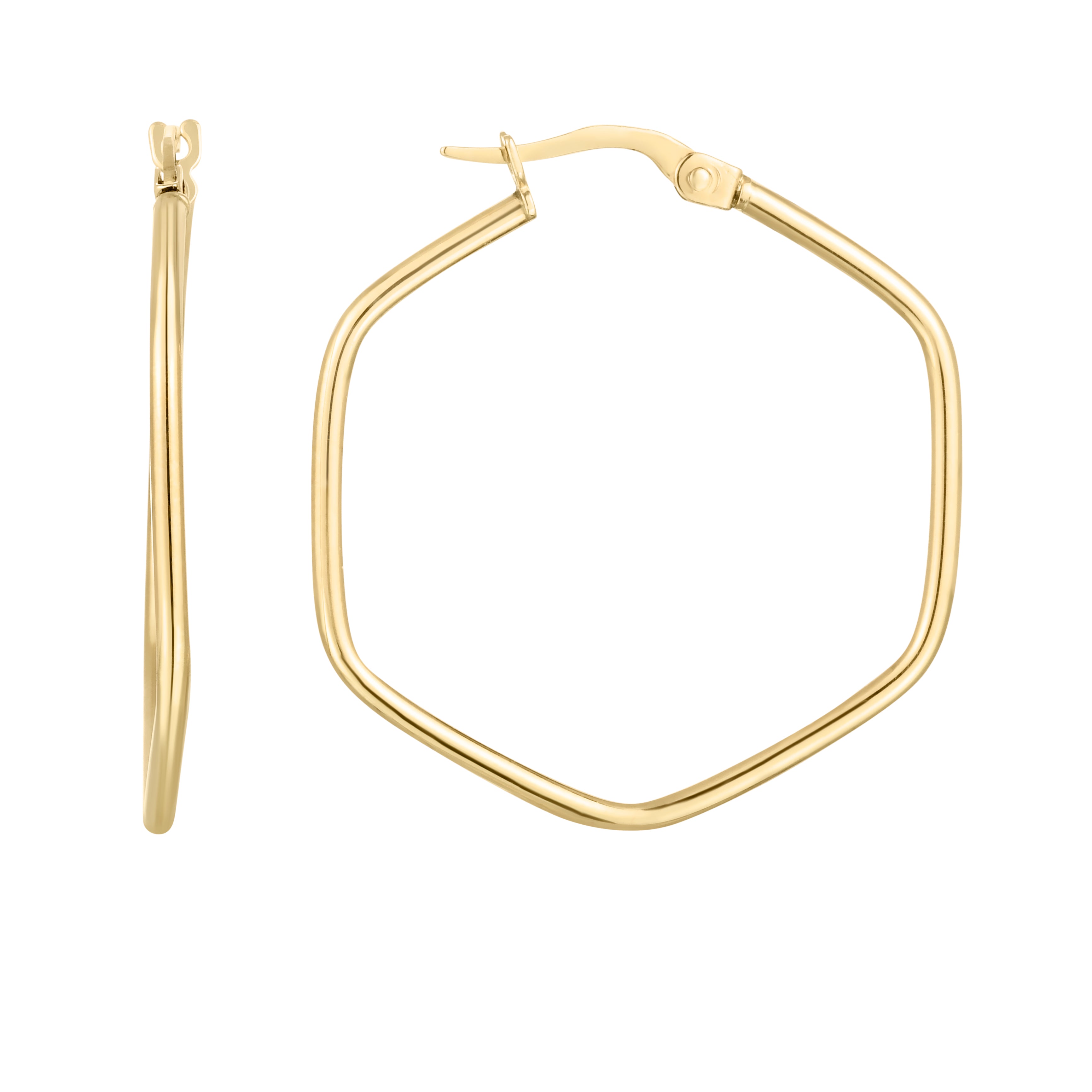 14K Yellow Gold Polished Rounded Edges Hexagon Hoop with Hinged Clasp