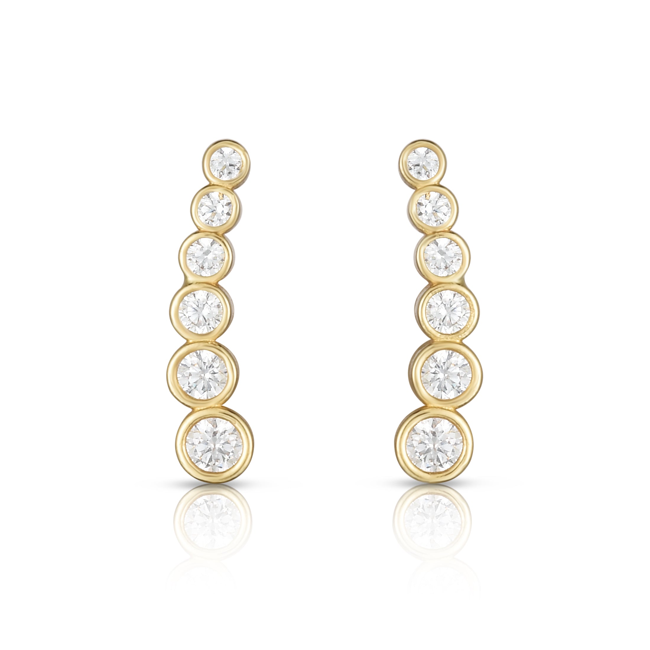 14K Yellow Gold Graduated Round Bezel Cz Ear Climber
