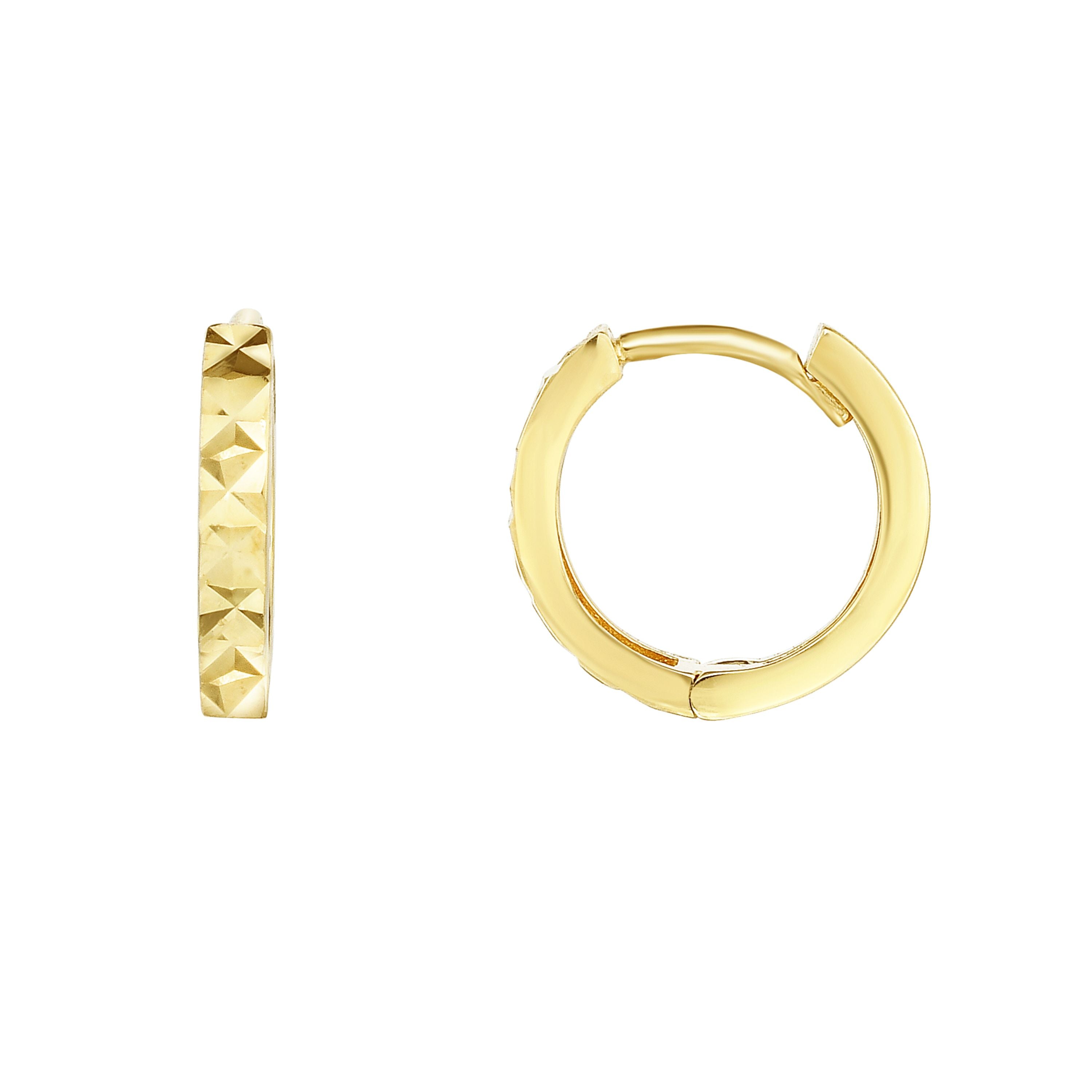 14K Yellow Gold Diamond Cut Huggie Earring