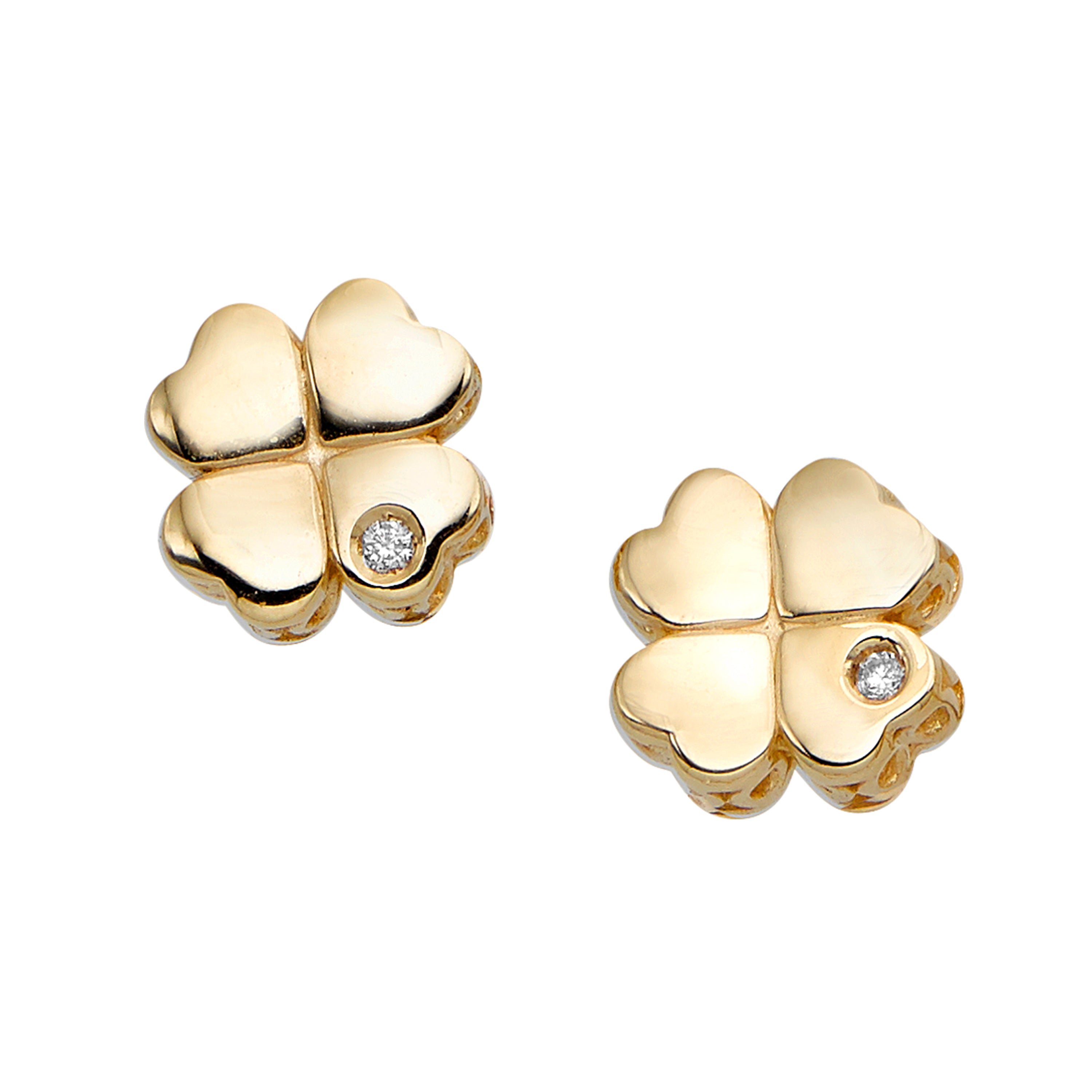 14K Yellow Gold .01Ct Diamond Clover Stud Earring