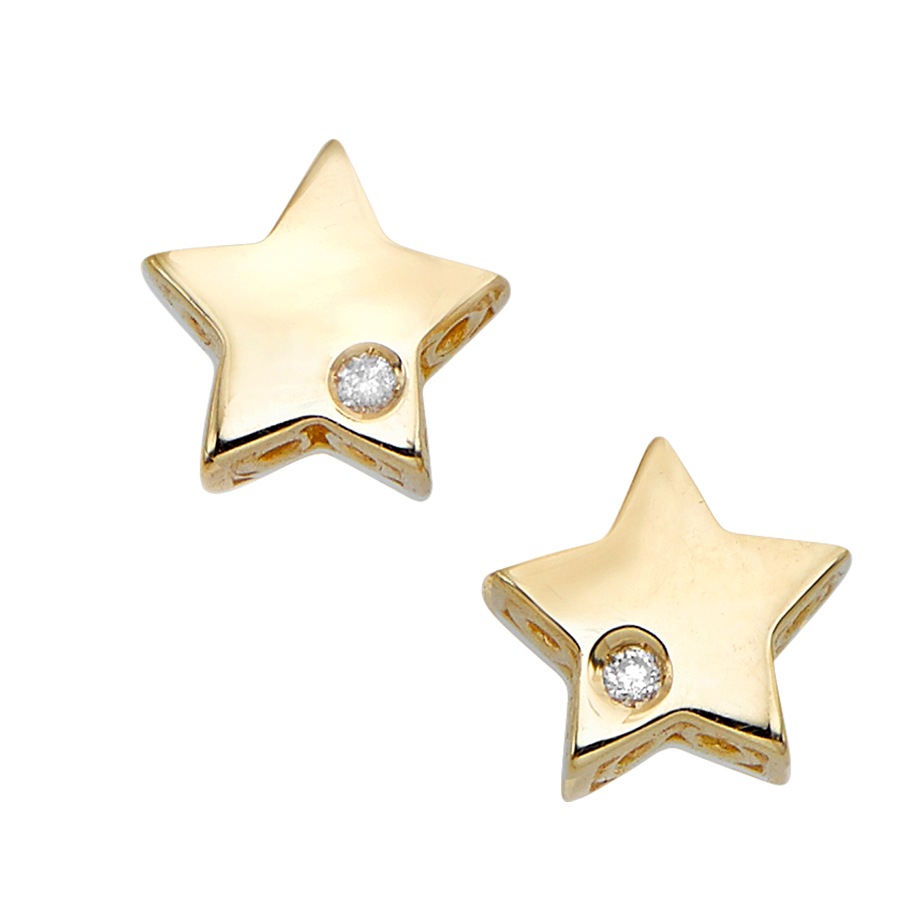 14K Yellow Gold .01Ct Diamond Star Stud Celestial Earring