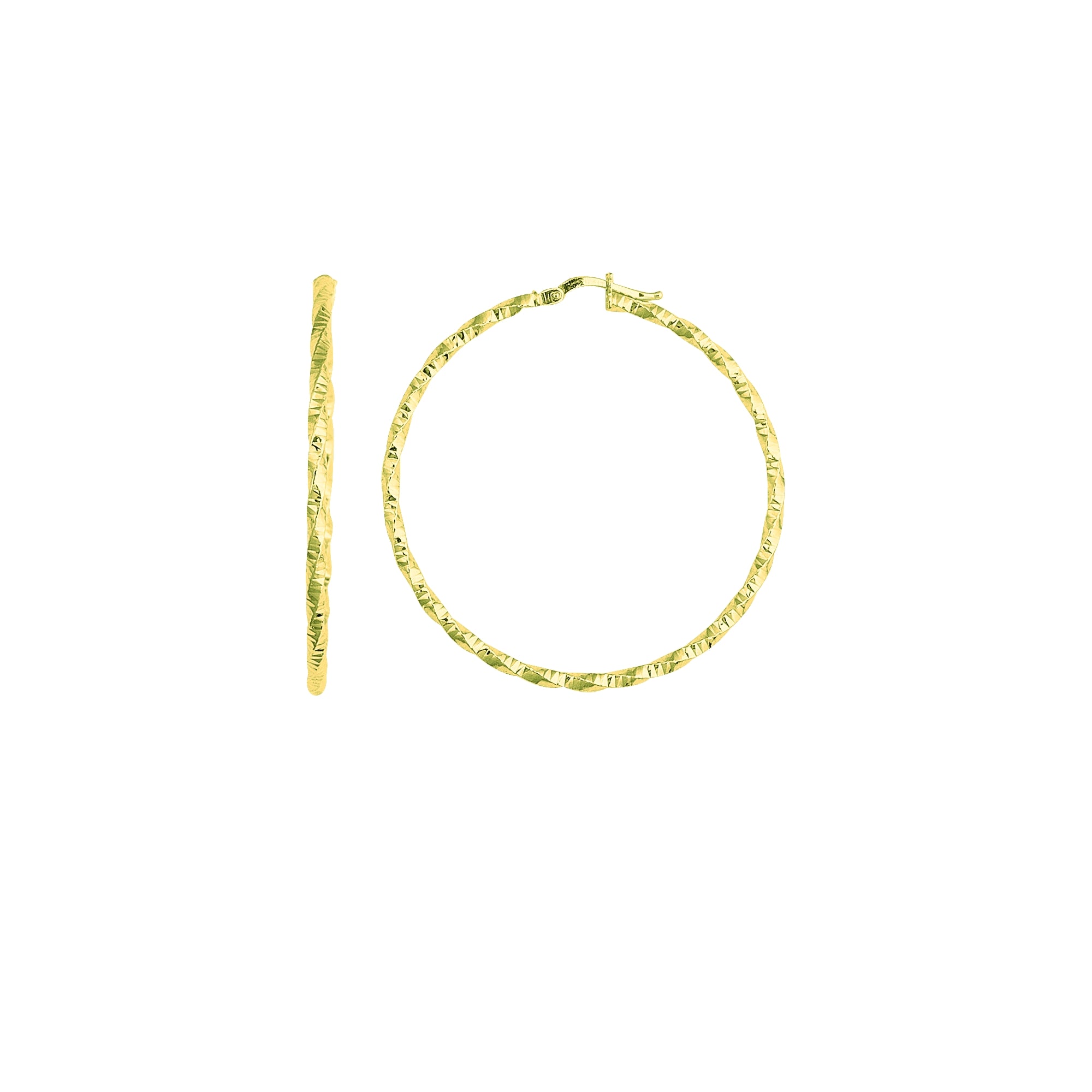 14K Yellow Gold 2x45mm Round Diamond Cut Hoop Earring