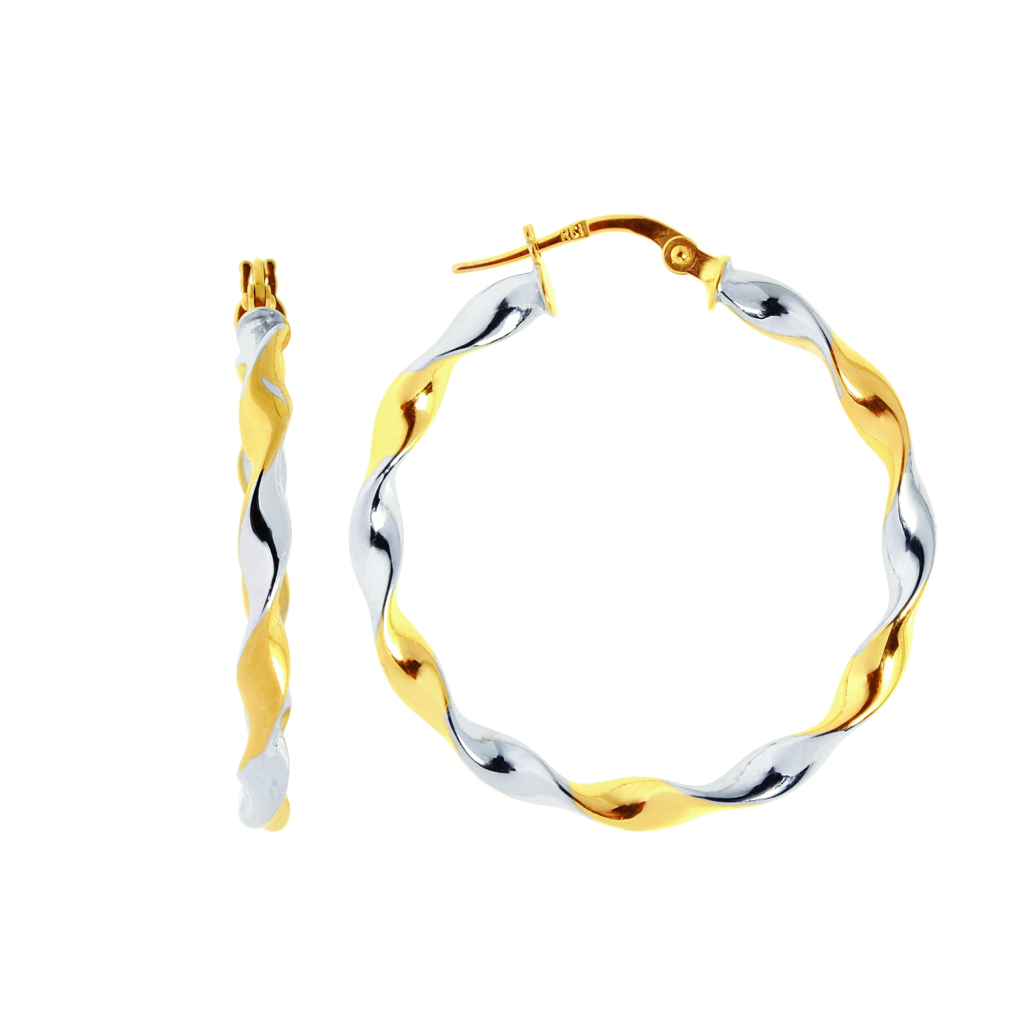 14K Yellow And White Gold Medium Round Twist Hoop Earring