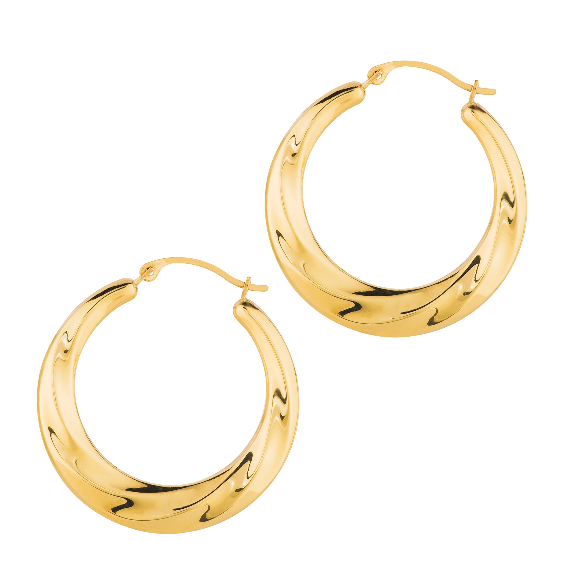 14K Yellow Gold Round Twist Back to Back Hoop Earring