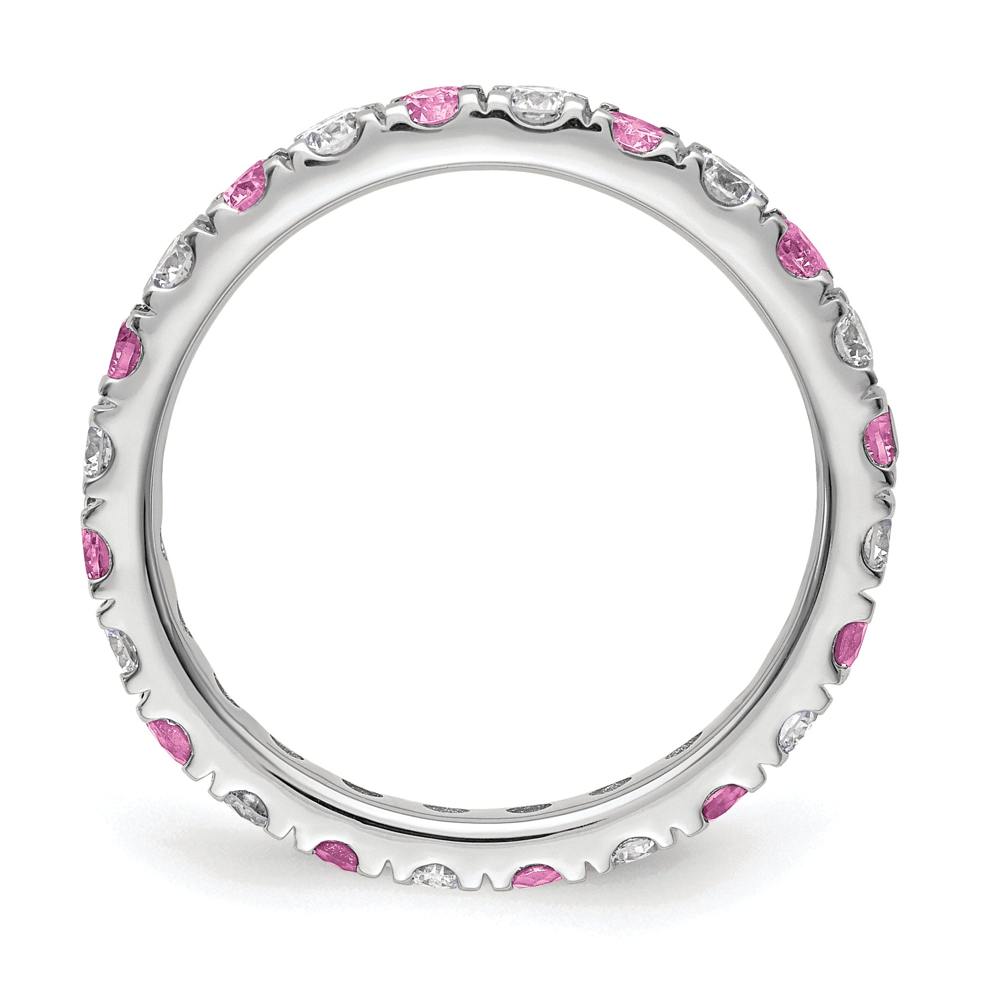 14k White Gold 7/8 carat Lab Grown Diamond VS/SI+ G+ and Lab Created Pink Sapphire Size 8 Eternity Band