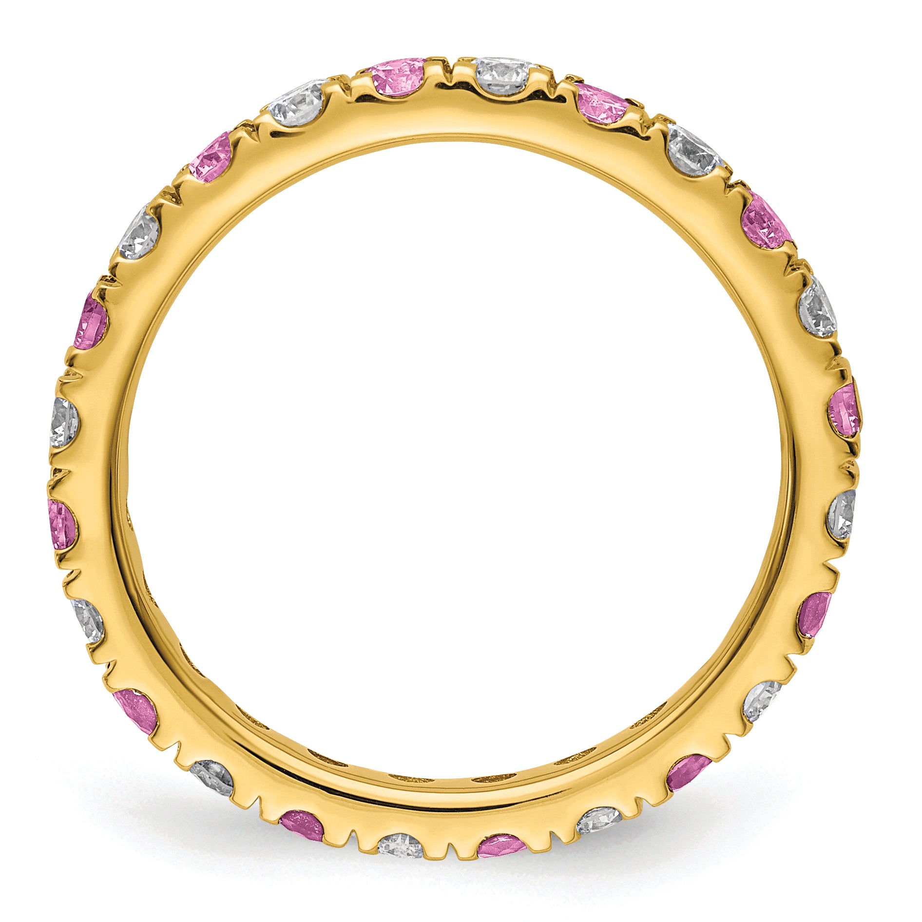 14k 3/8 carat Lab Grown Diamond VS/SI+ G+ and Lab Created Pink Sapphire Size 5 Eternity Band