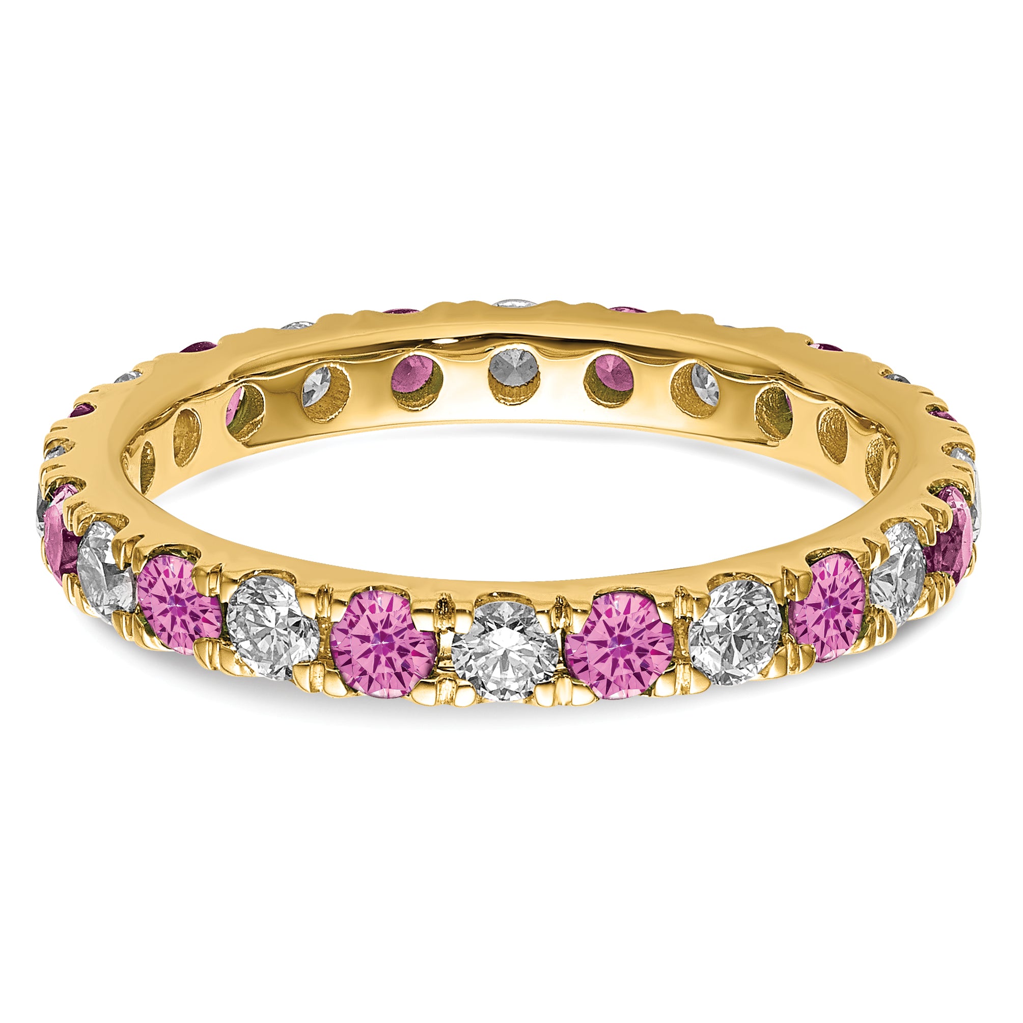 14k 3/4 carat Lab Grown Diamond VS/SI+ G+ and Lab Created Pink Sapphire Size 7 Eternity Band