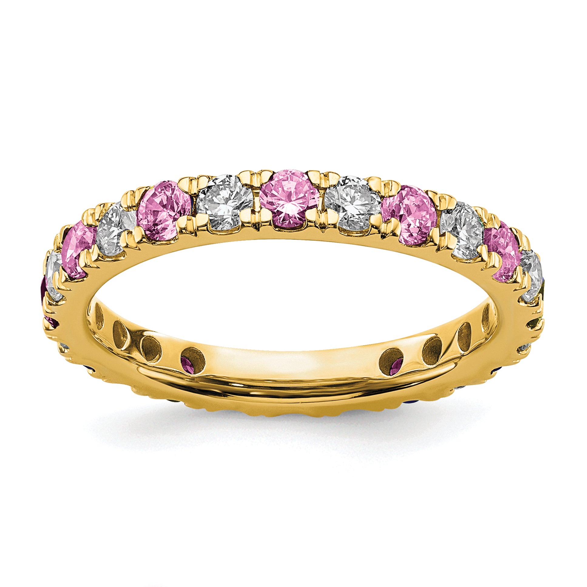 14k 3/4 carat Lab Grown Diamond VS/SI+ G+ and Lab Created Pink Sapphire Size 7 Eternity Band