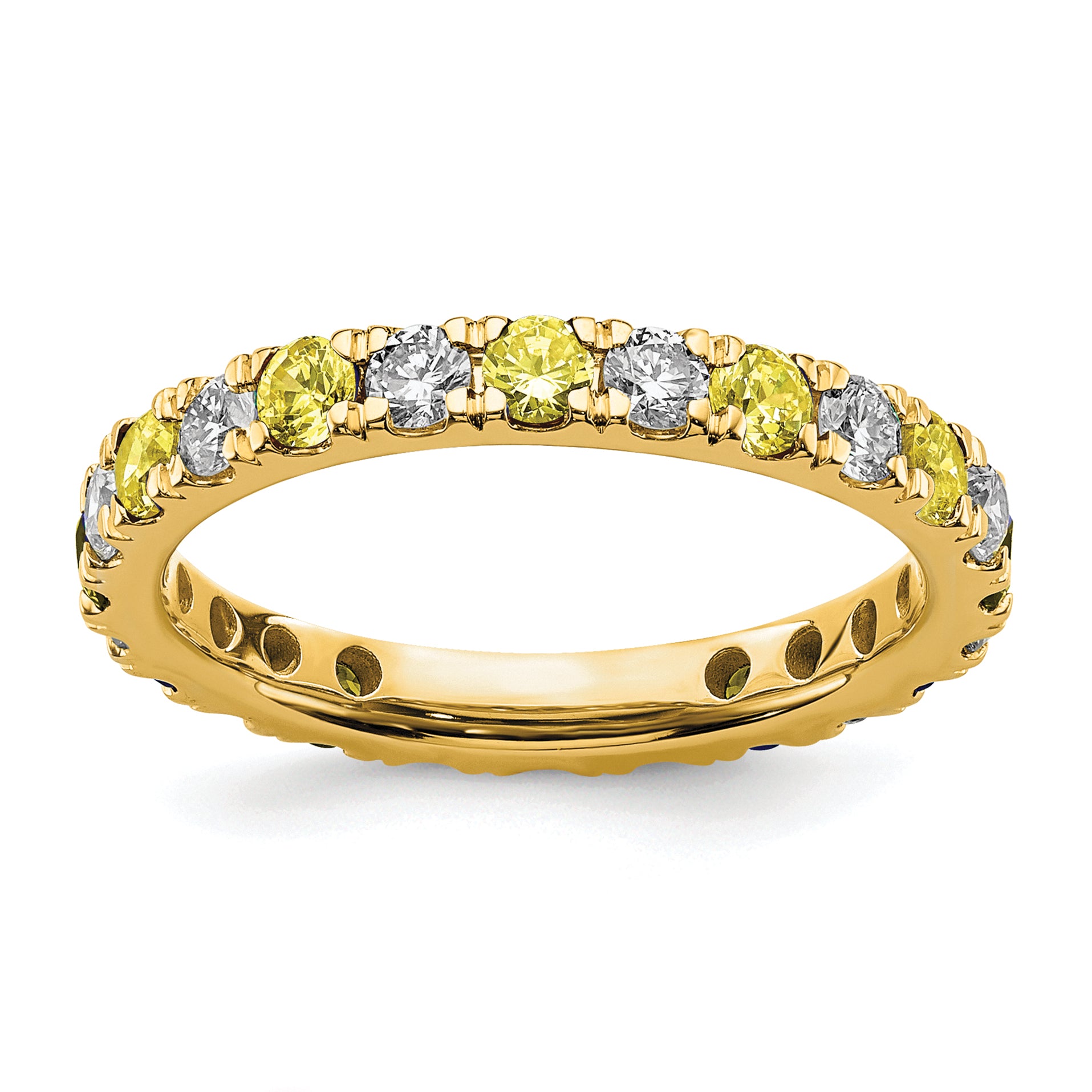 14k 3/4 carat Lab Grown Diamond VS/SI+ G+ and Lab Created Yellow Sapphire Size 7 Eternity Band