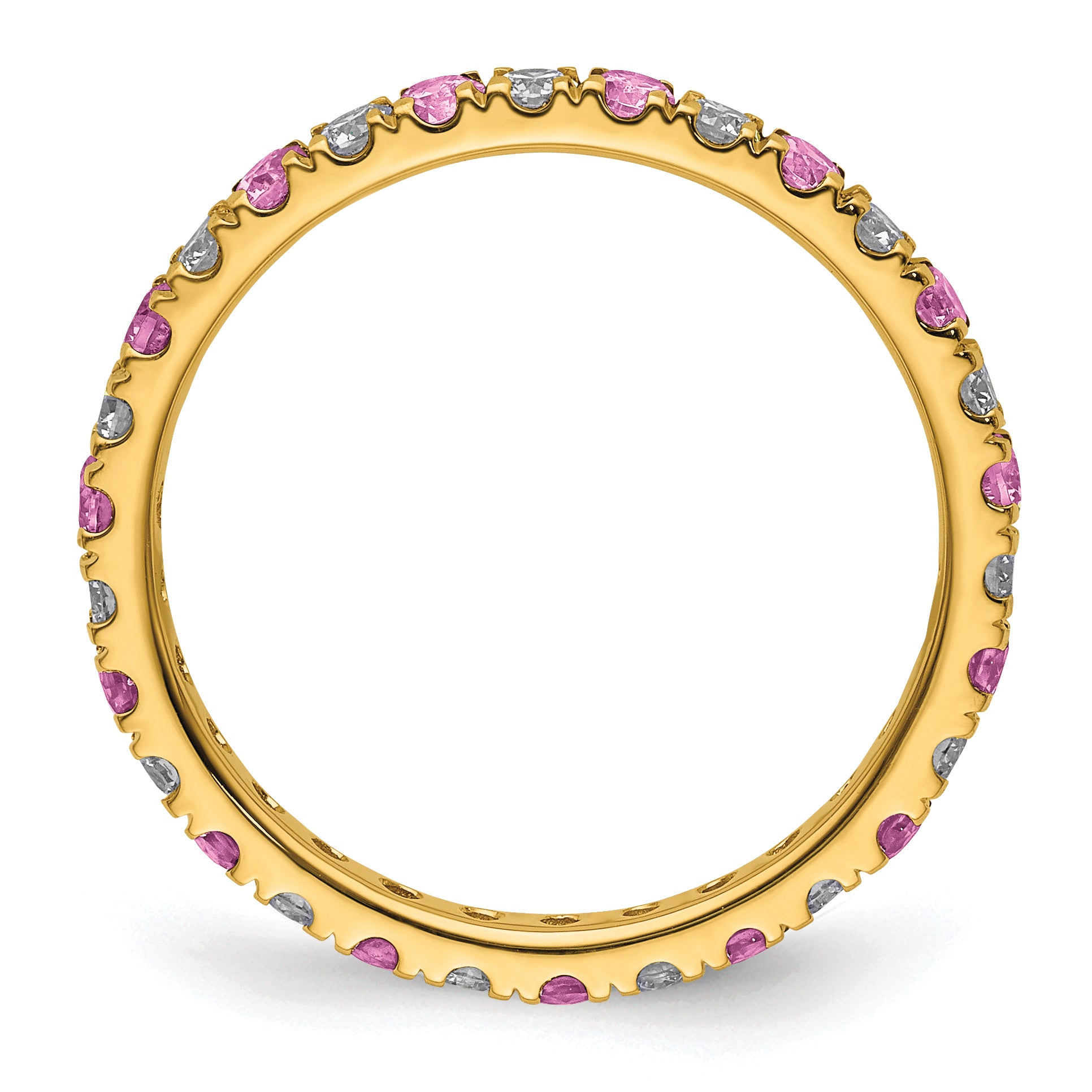 14k 1/2 carat Lab Grown Diamond VS/SI+ G+ and Lab Created Pink Sapphire Size 6 Eternity Band