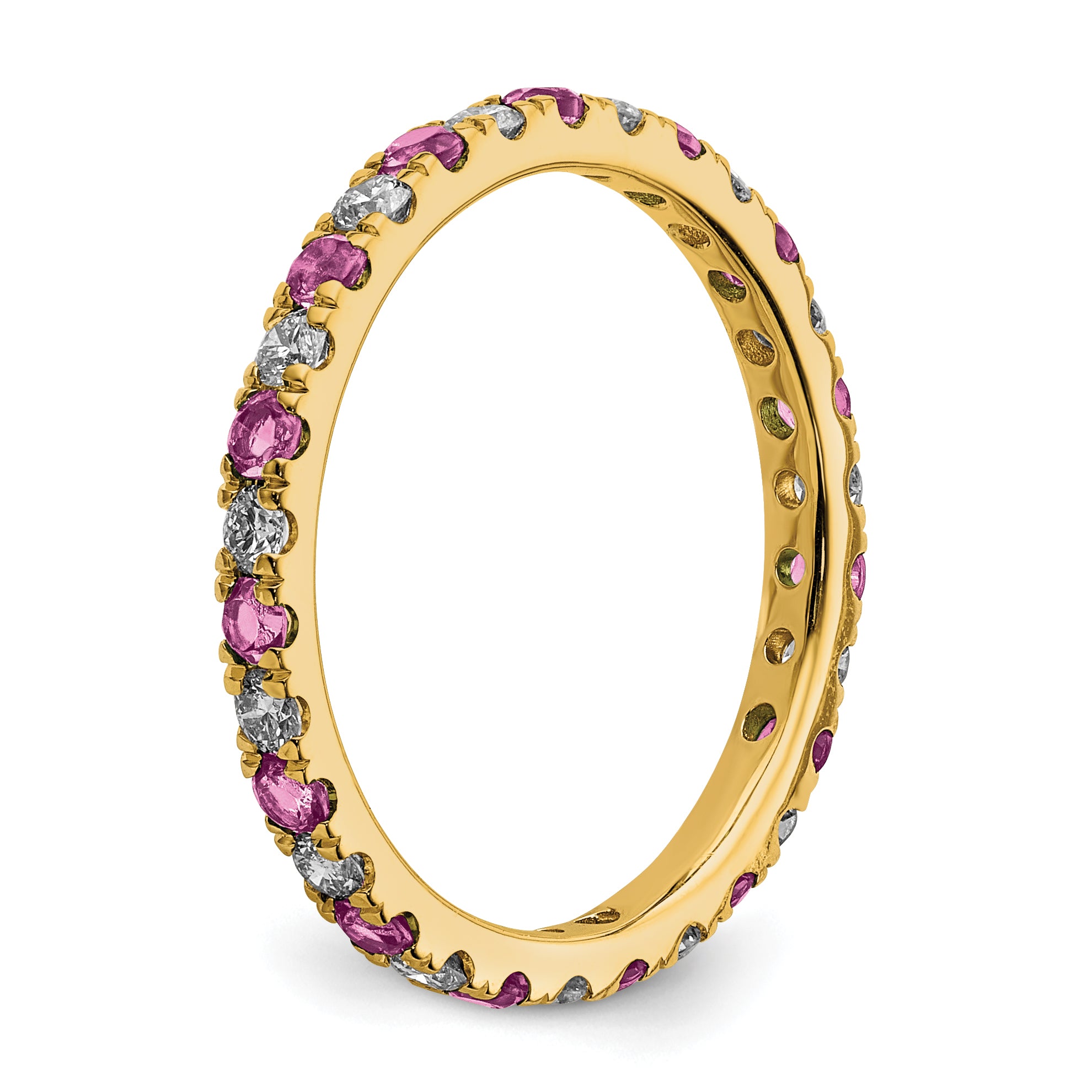 14k 1/2 carat Lab Grown Diamond VS/SI+ G+ and Lab Created Pink Sapphire Size 6 Eternity Band