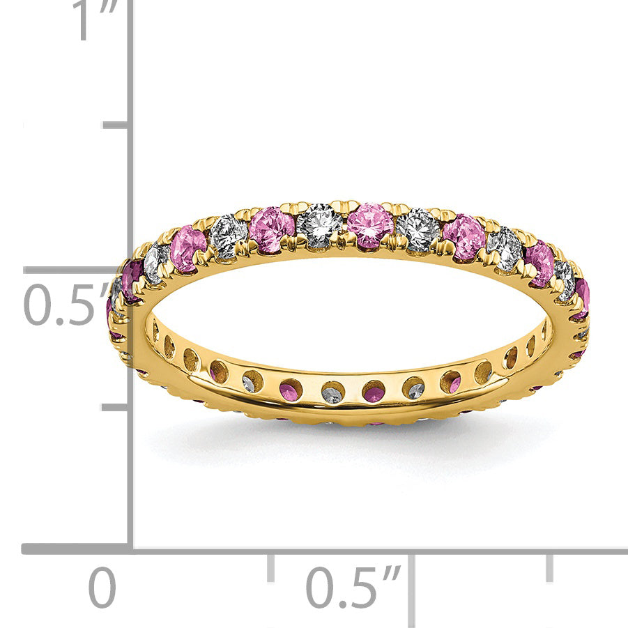 14k 1/2 carat Lab Grown Diamond VS/SI+ G+ and Lab Created Pink Sapphire Size 9 Eternity Band