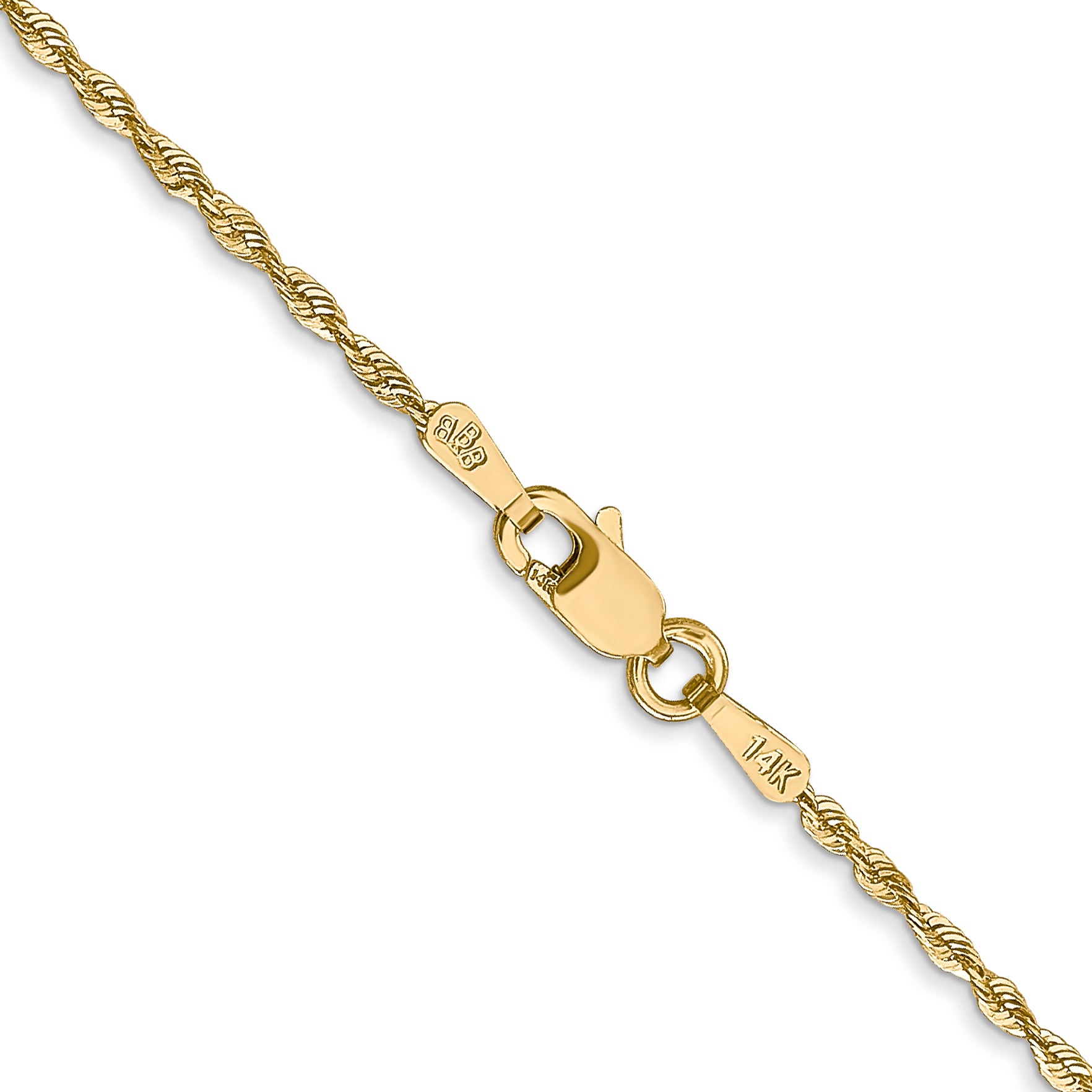 14K 14 Inch 1.5Mm Extra Light Diamond-Cut Rope With Lobster Clasp Chain
