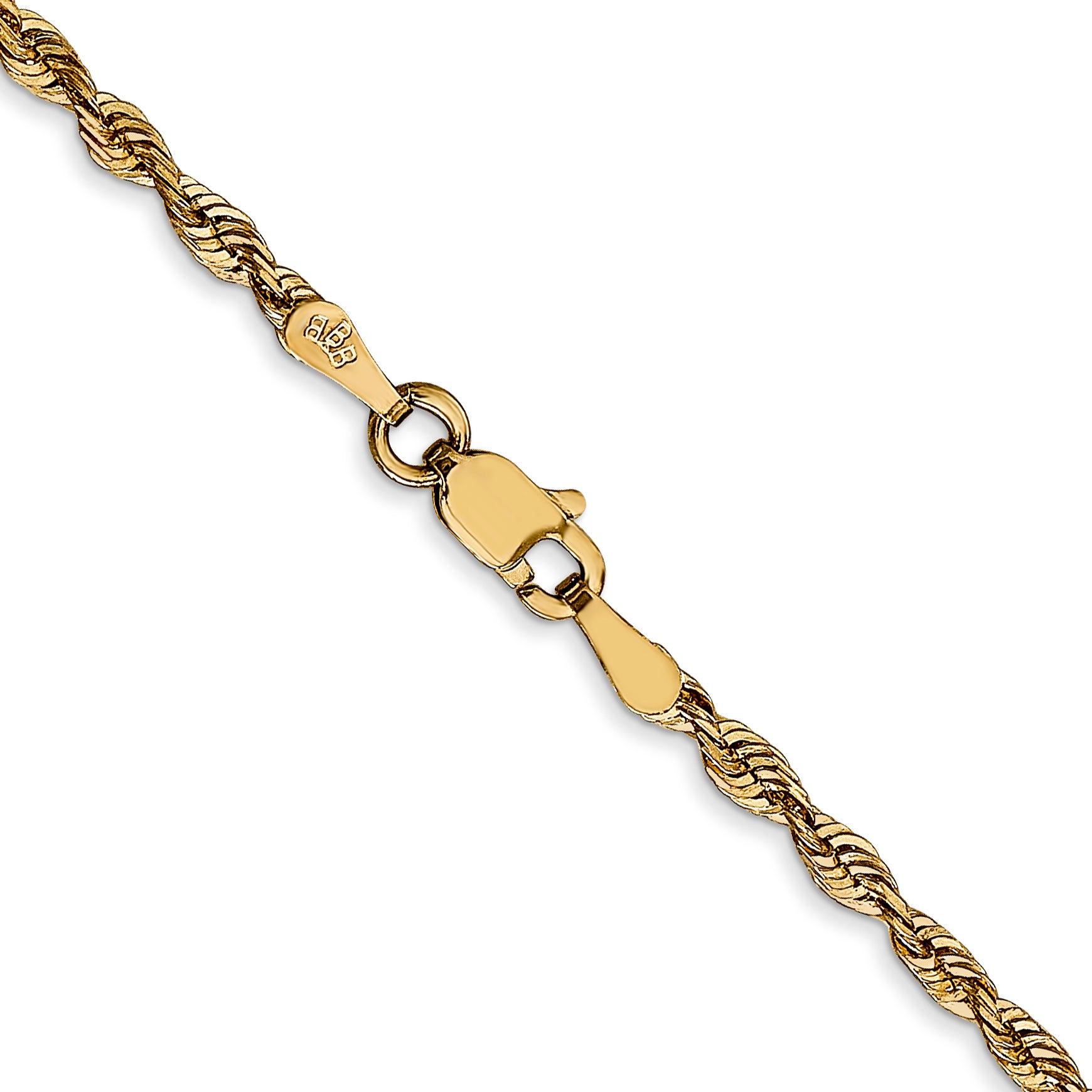 14K 20 Inch 2.5Mm Extra Light Diamond-Cut Rope With Lobster Clasp Chain