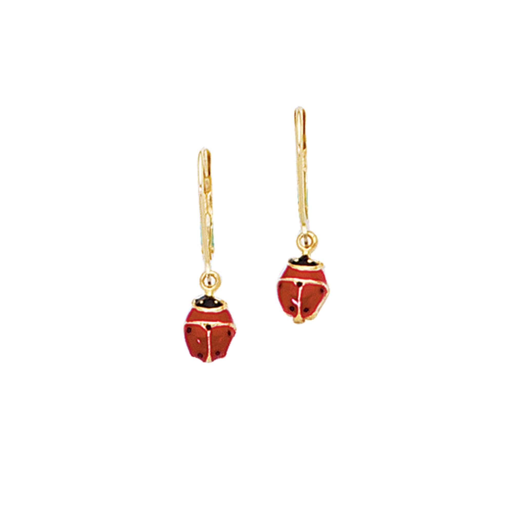 14K Yellow Gold Lady Bug Drop Earring
