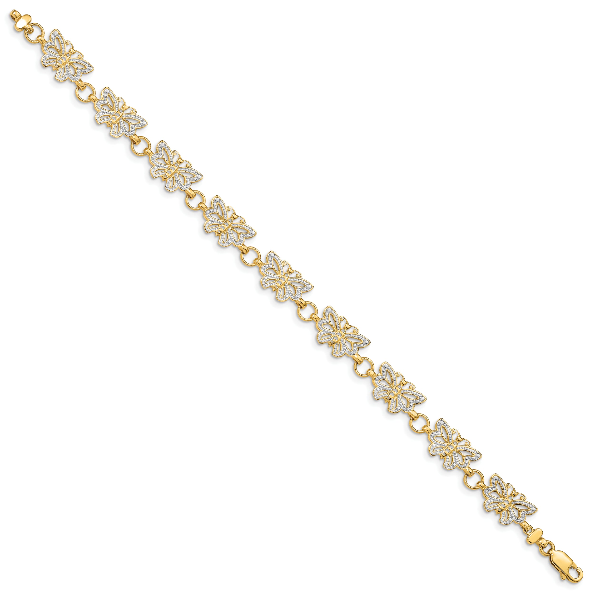14k with White Rhodium Butterfly 7 inch Bracelet