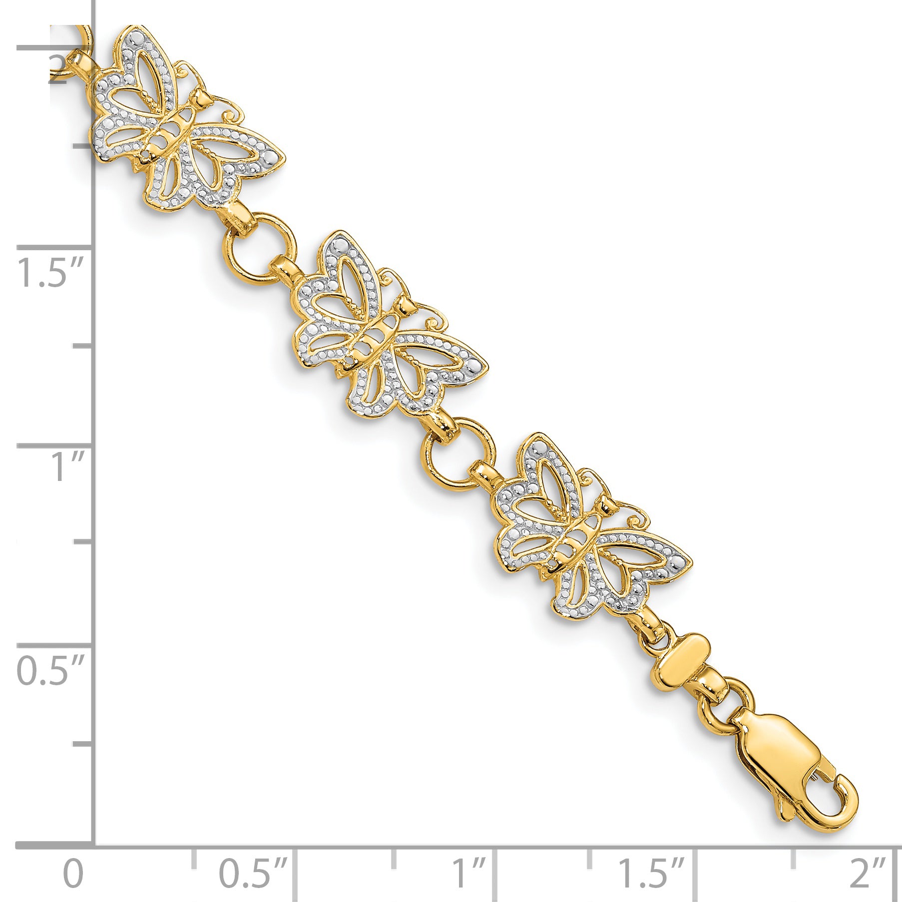 14k with White Rhodium Butterfly 7 inch Bracelet