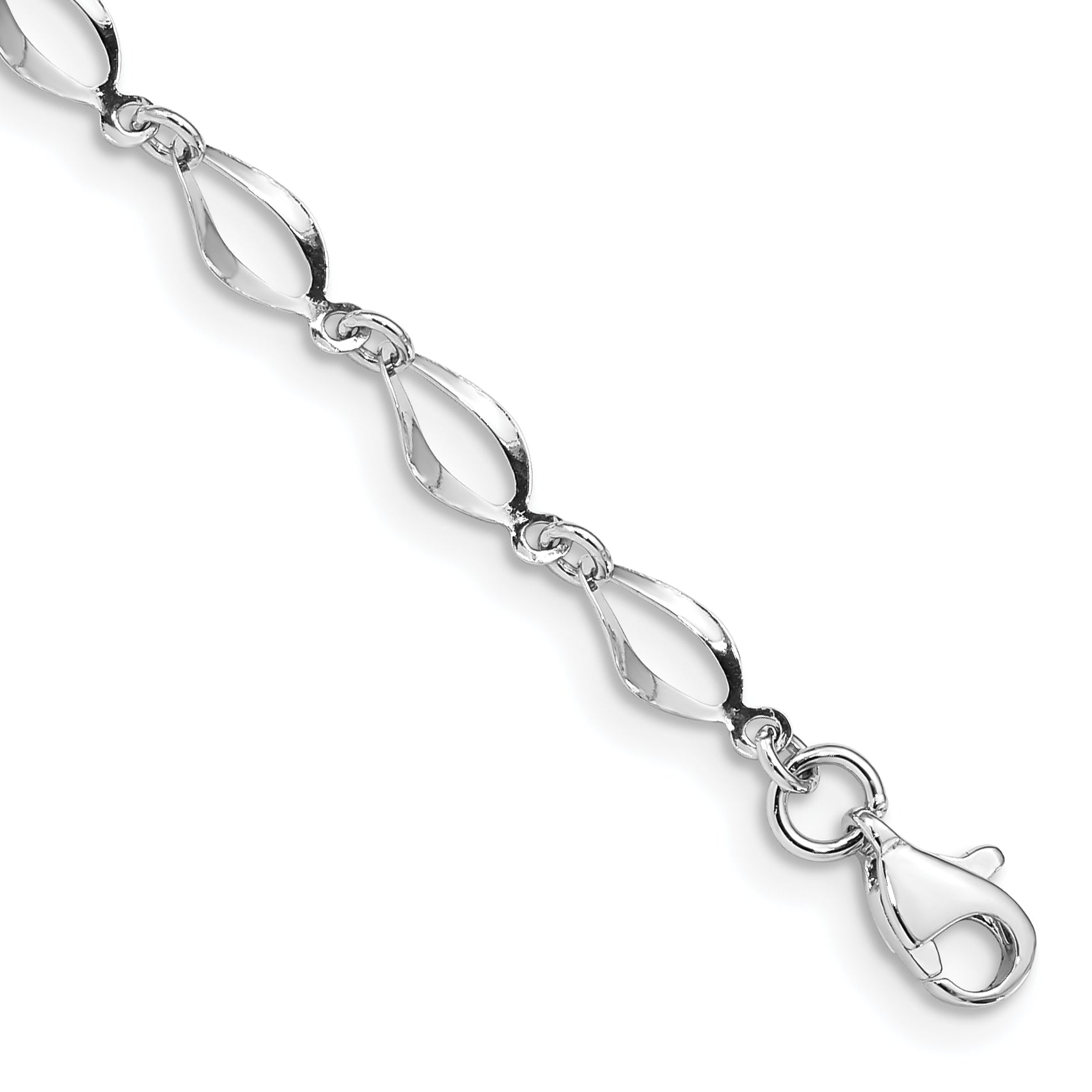 14k White Gold Polished Fancy Twisted Link 7.25 inch Bracelet