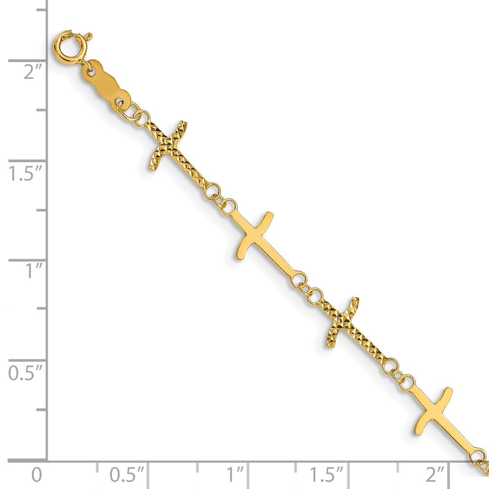 14k Polished Diamond-cut Crosses w/1in. Ext. Bracelet