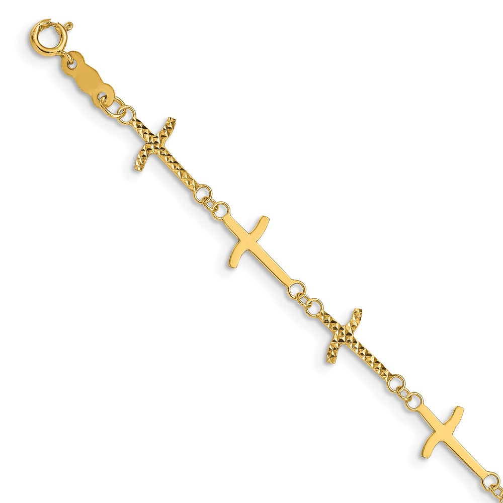 14k Polished Diamond-cut Crosses w/1in. Ext. Bracelet