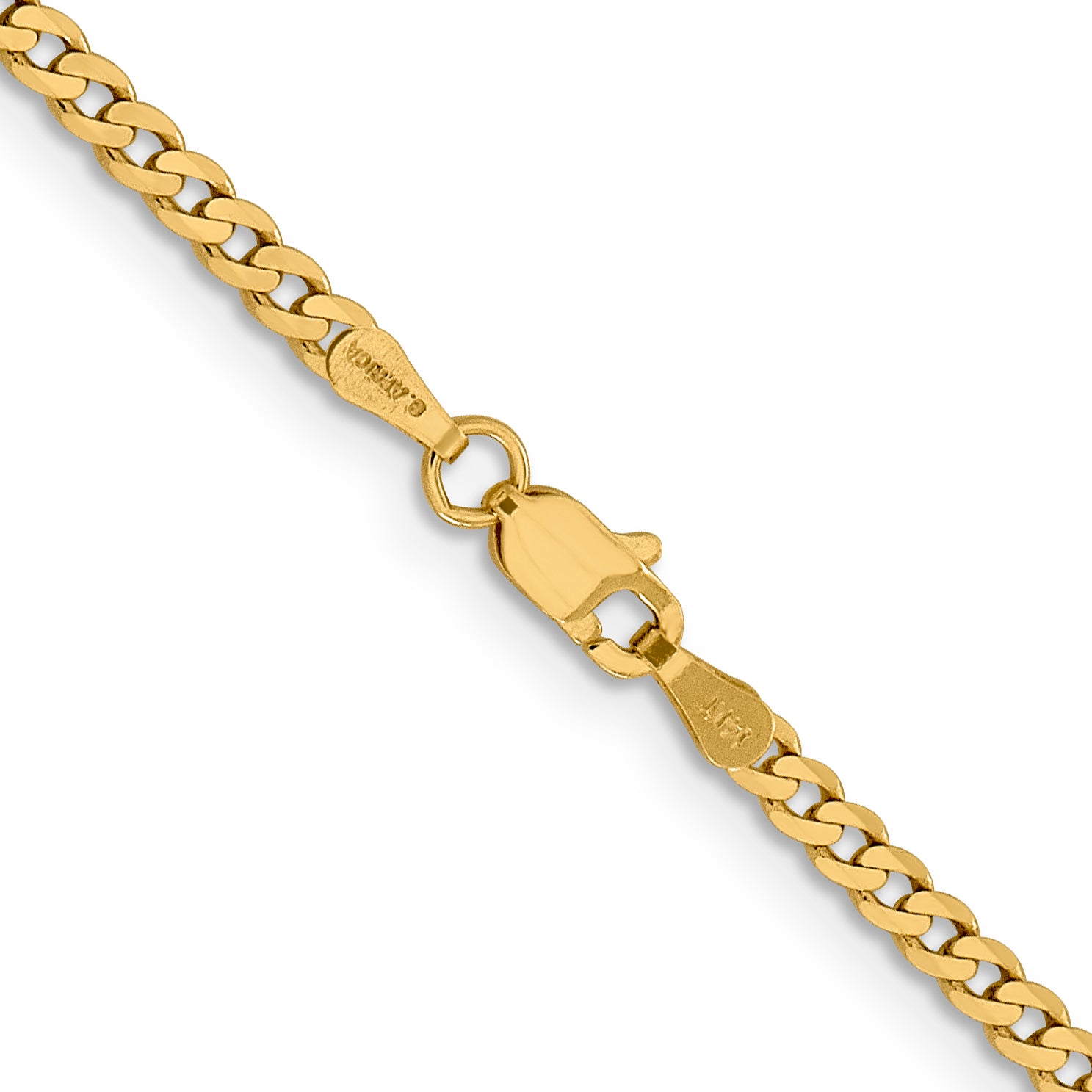 14K 16 Inch 2.3Mm Flat Beveled Curb With Lobster Clasp Chain