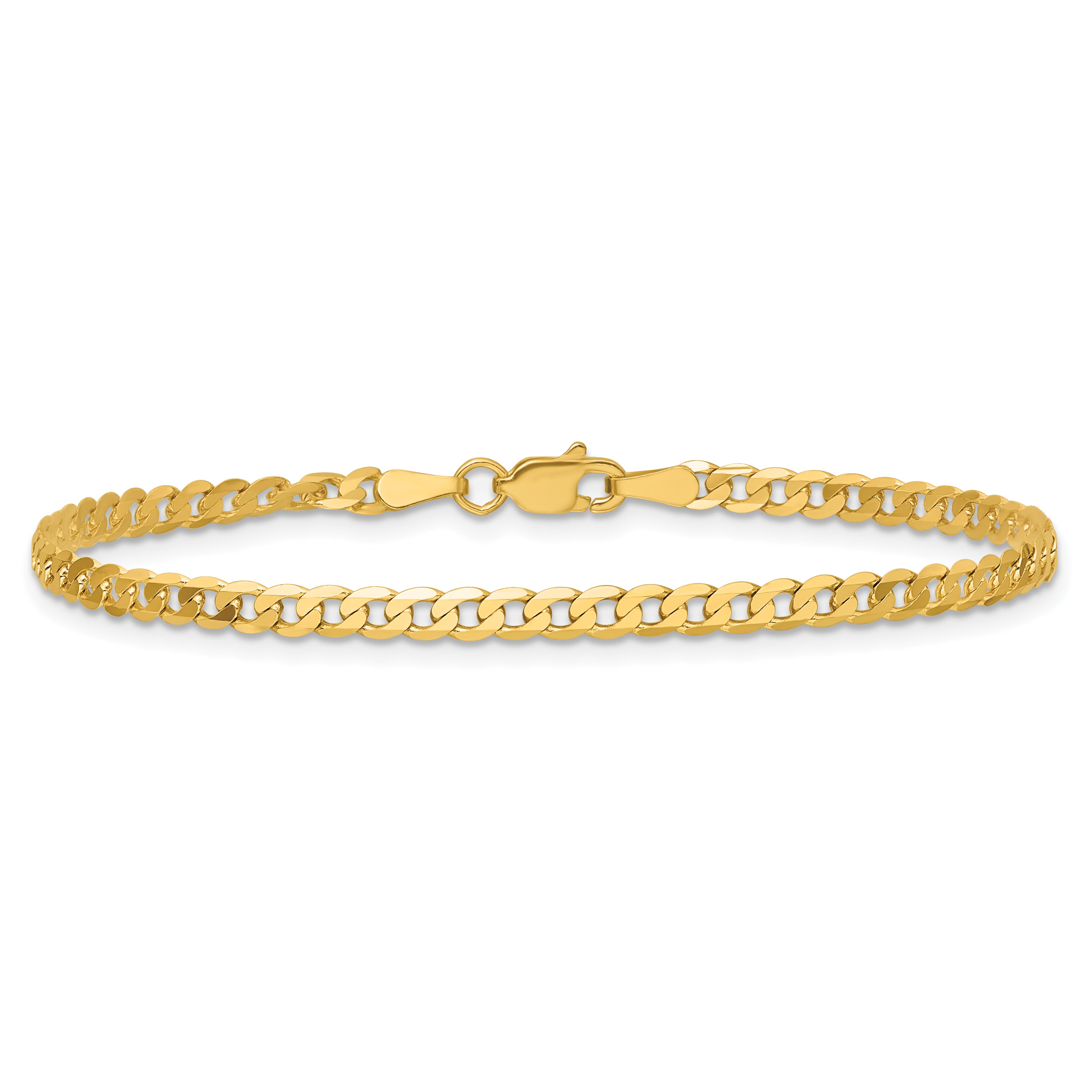 14K 7 inch 2.9mm Flat Beveled Curb with Lobster Clasp Bracelet