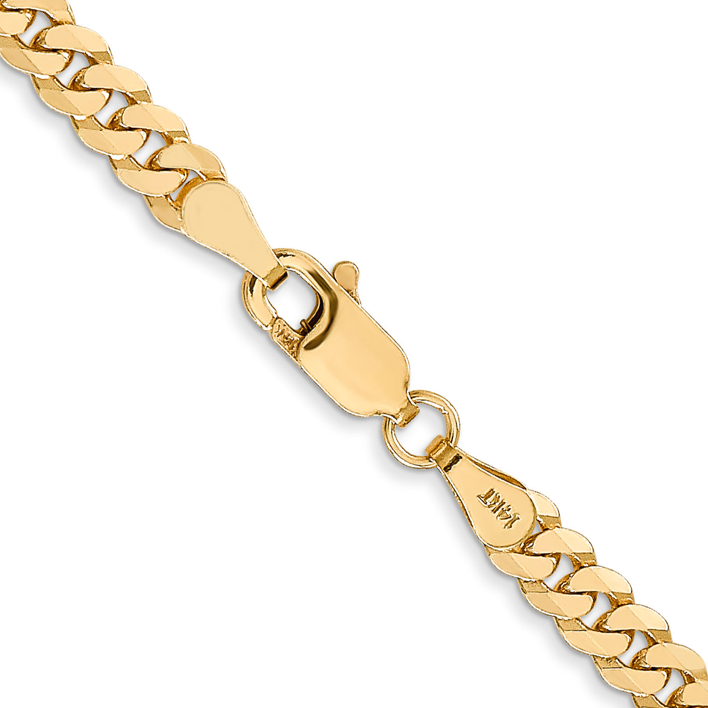 14K 7 inch 3.9mm Flat Beveled Curb with Lobster Clasp Bracelet