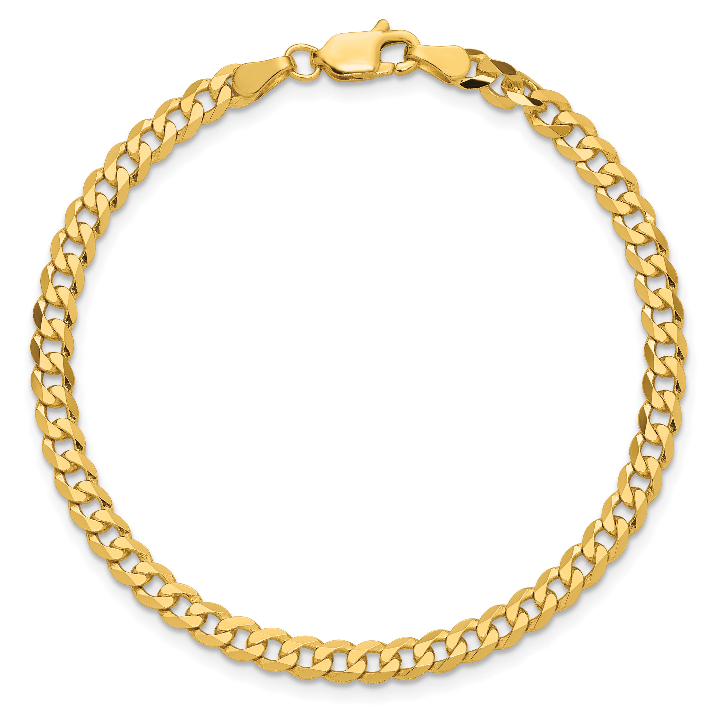 14K 7 inch 3.9mm Flat Beveled Curb with Lobster Clasp Bracelet