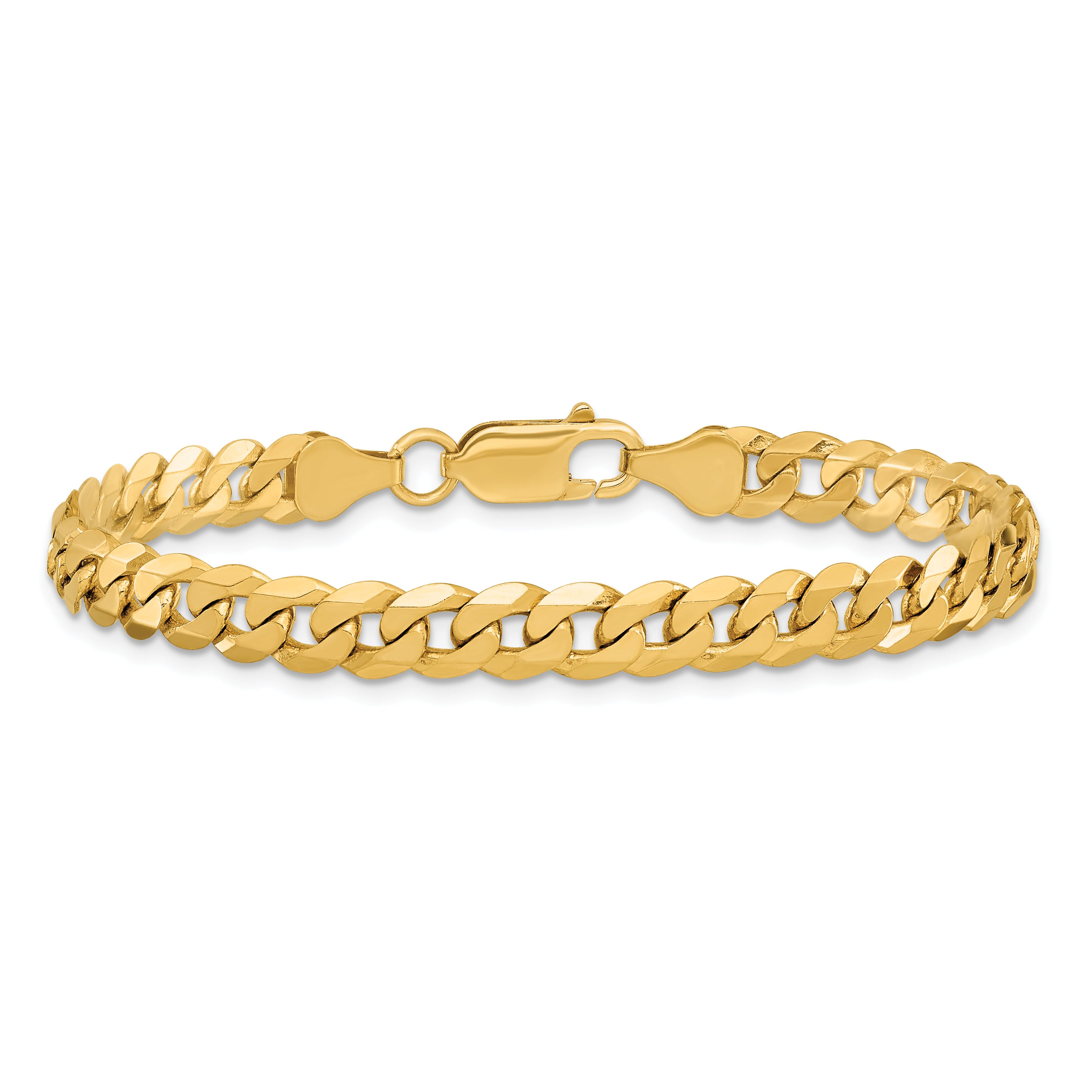 14K 8 inch 6.25mm Flat Beveled Curb with Lobster Clasp Bracelet