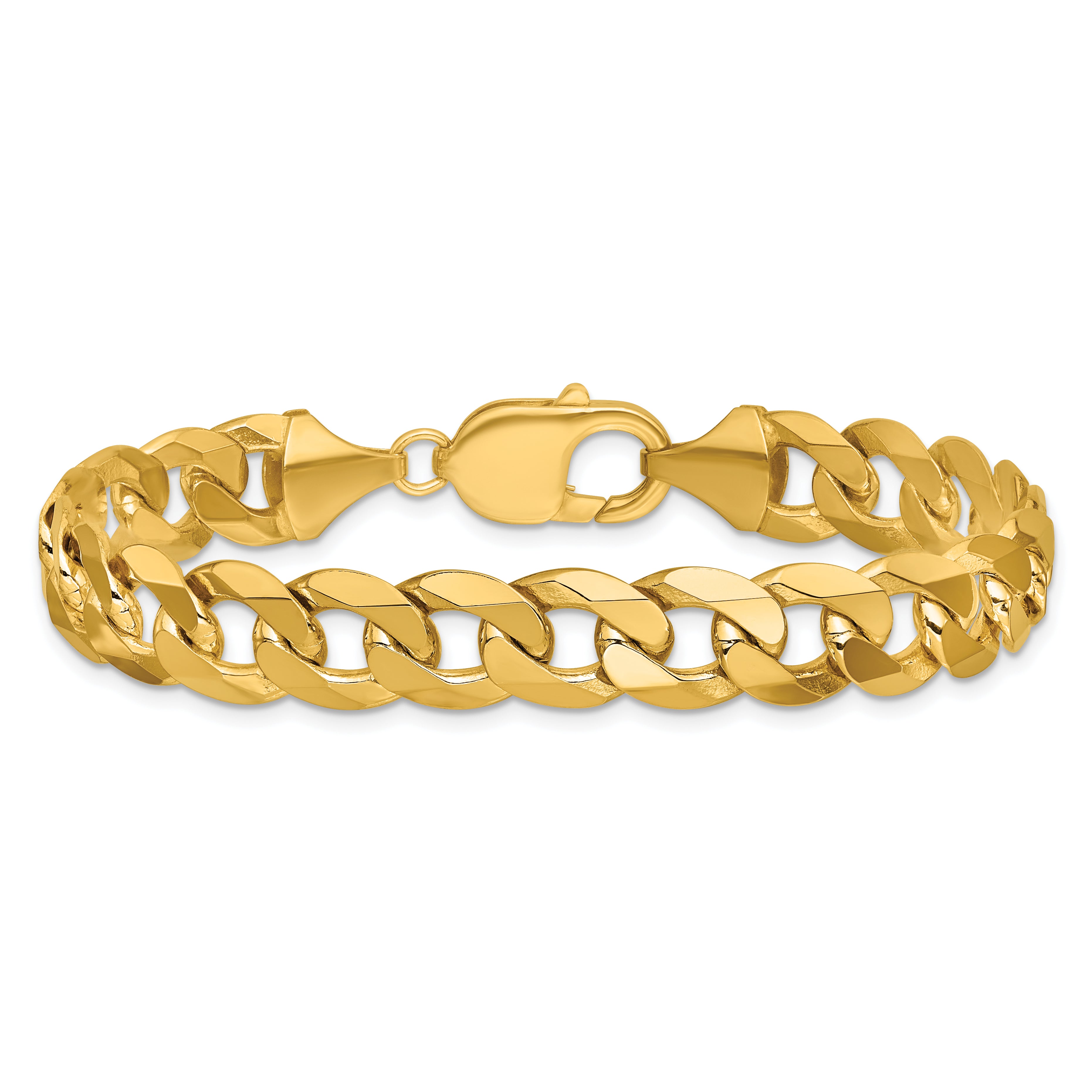 14K 8 inch 9.5mm Flat Beveled Curb with Lobster Clasp Bracelet