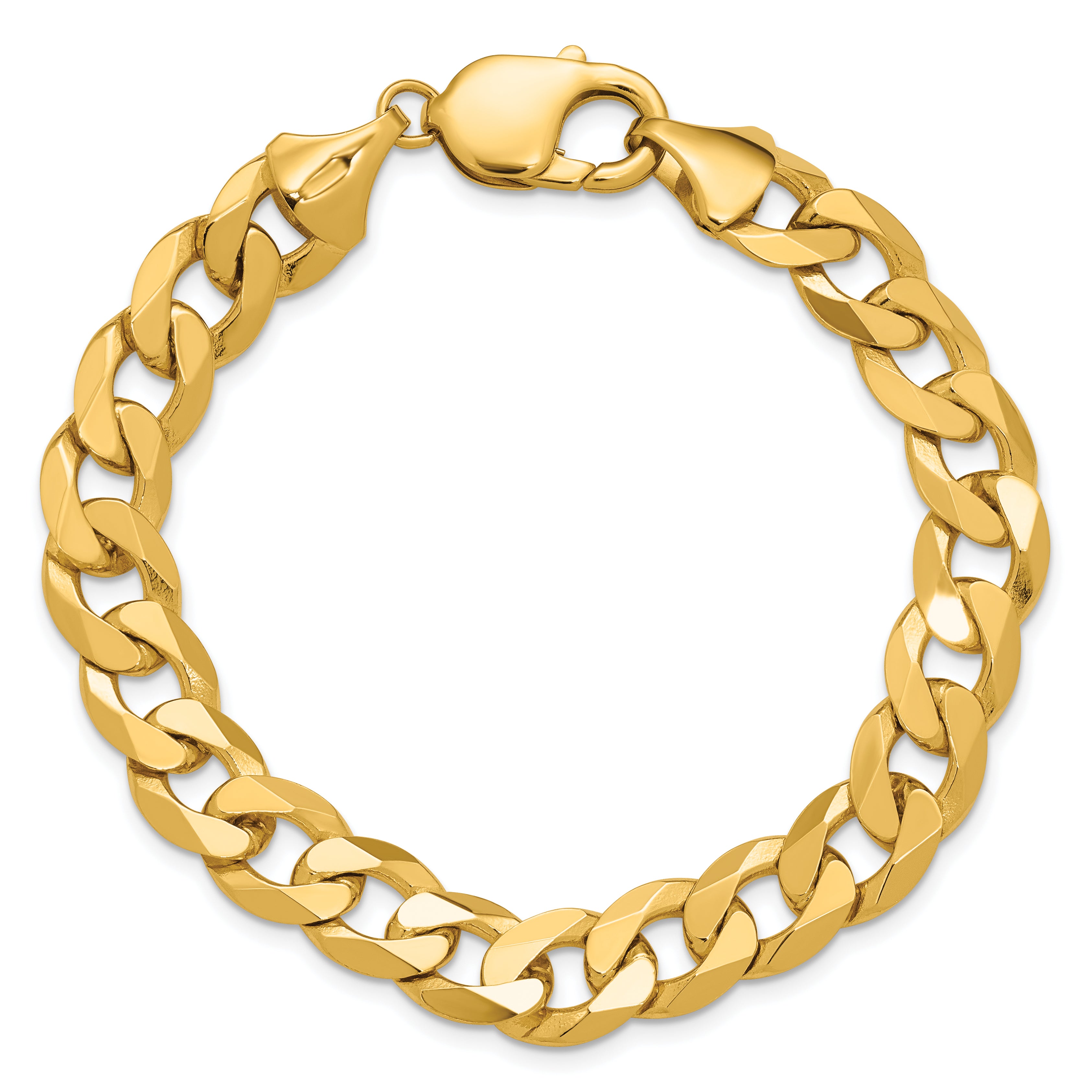 14K 8 inch 9.5mm Flat Beveled Curb with Lobster Clasp Bracelet