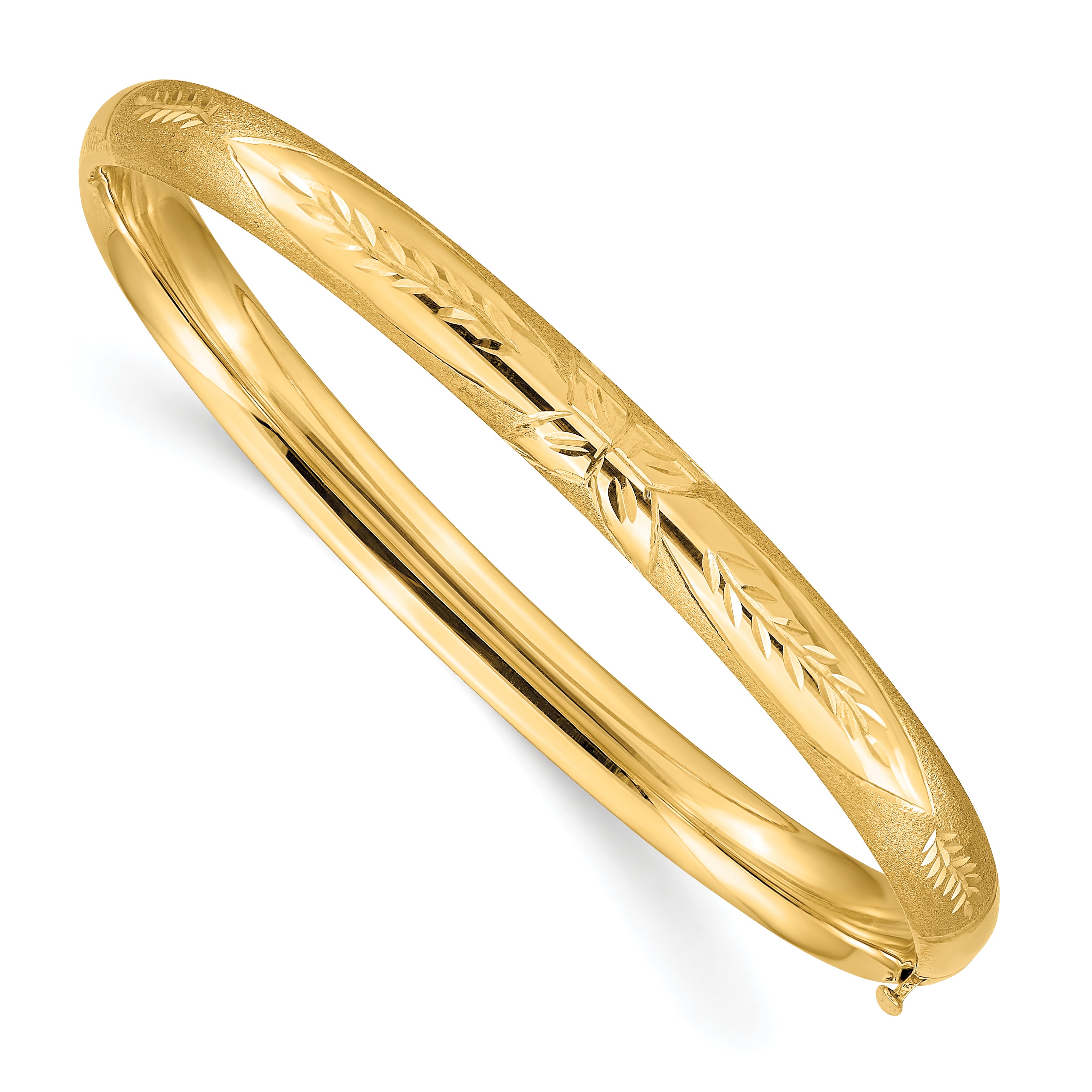 14k 4/16 Oversize Florentine Engraved 6.00mm Hinged Round Bangle Bracelet